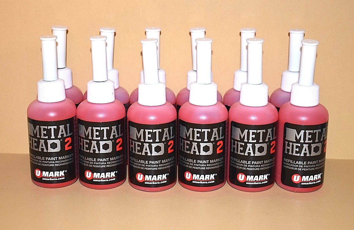 12 Metal Head2 Paint Markers 2 Oz Red Auto Salvage Industrial Junk Yard Crafts
