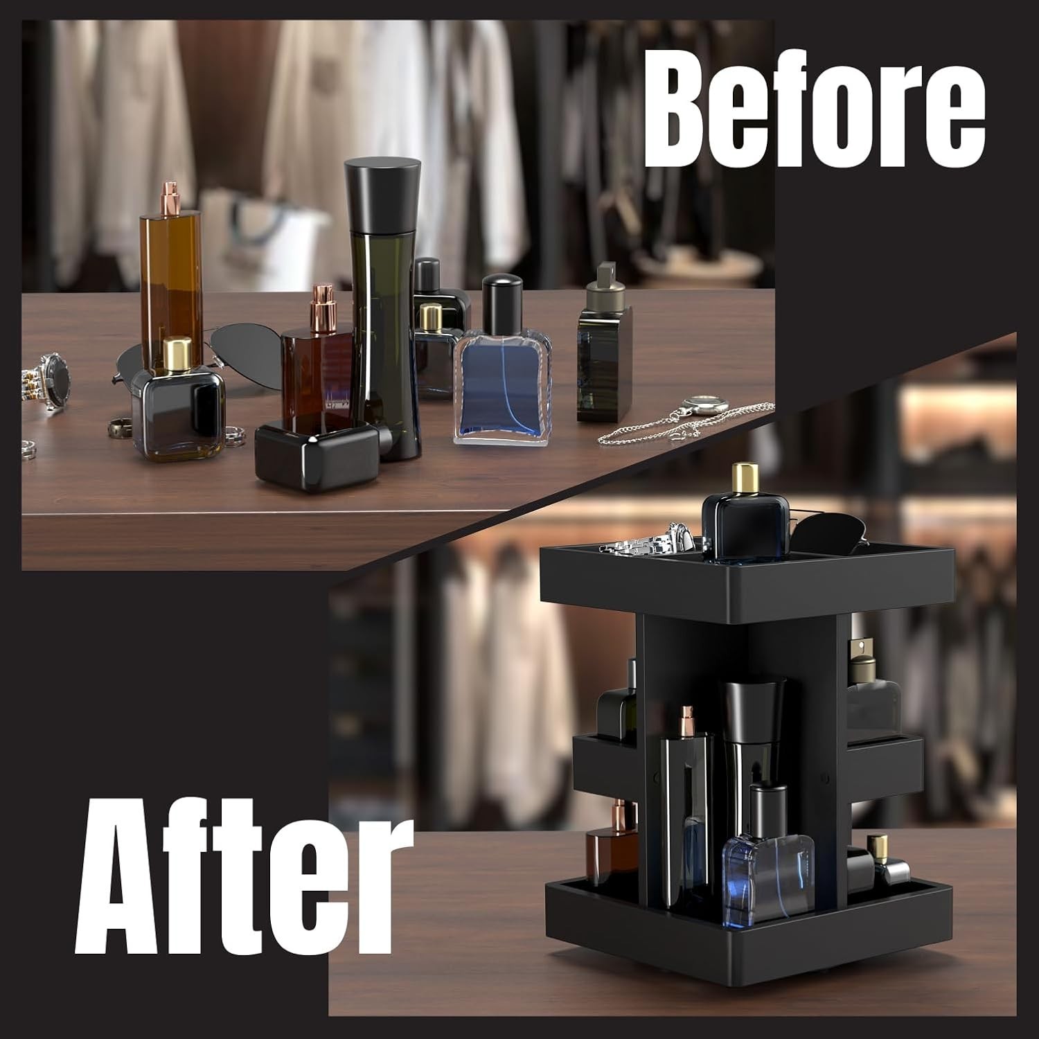 Cologne Organizer for Men,Cologne Stand,3 Tier Wooden Perfume Shelf with Rota…