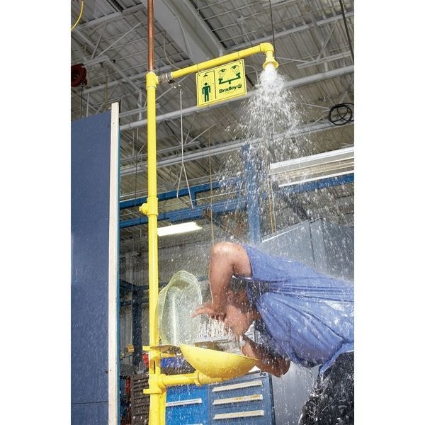 Bradley S19314pdcfw Shower With Eyewash, Floor Mount, Galvanized Steel Pipe, 94