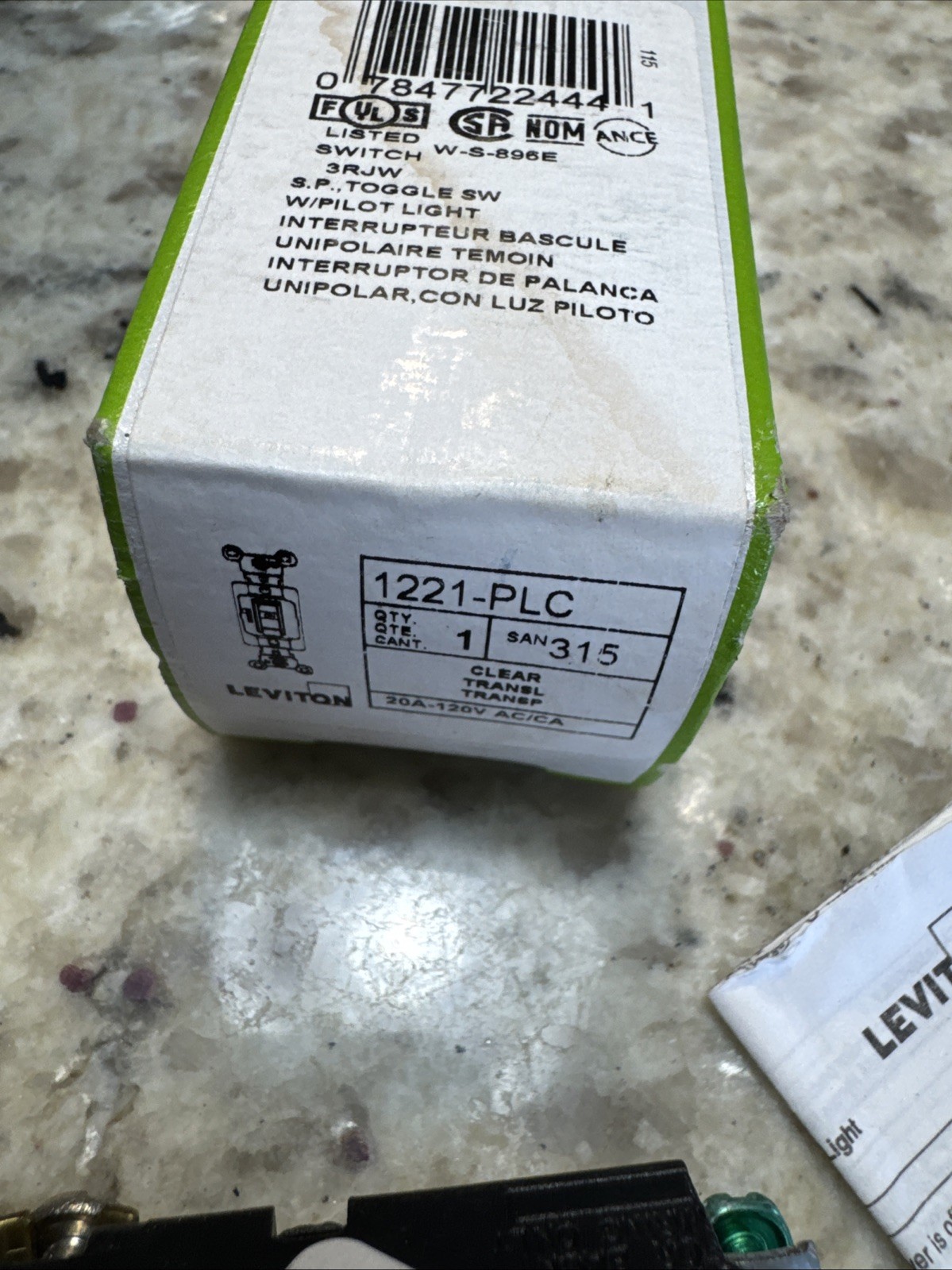 Leviton 1221-PLC AC Quiet Toggle Switch 120 VAC 20 Amp 1 Pole