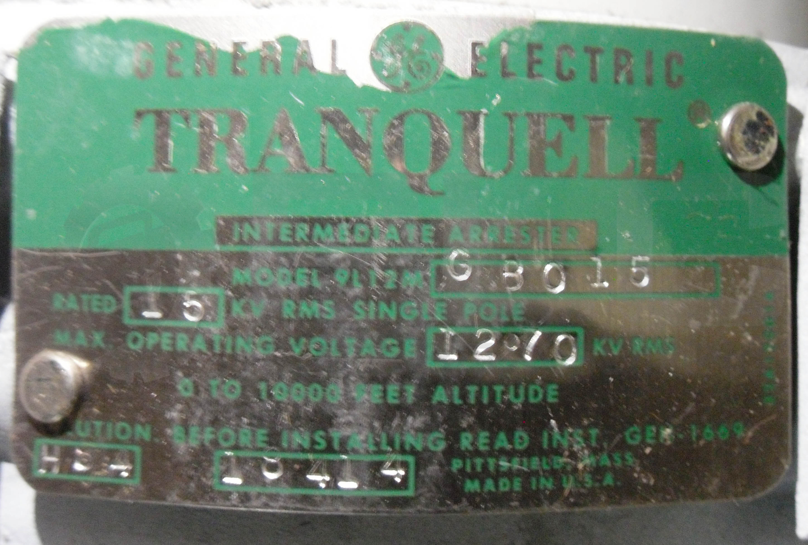 NEW GENERAL ELECTRIC 9L12MGB015 INTERMEDIATE ARRESTOR 1 POLE 0-10000′ *READ*