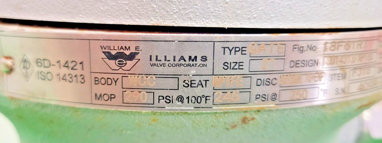 5️⃣ WILLIAMS VALVE FULL PORT GATE VALVE 2″ 150 RF PESSCO OFFERING 1 G091625-1 🗽