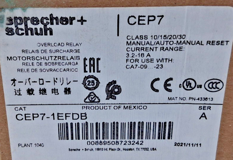 Sprecher & Schuh CEP7-1EFDB Overload Relay