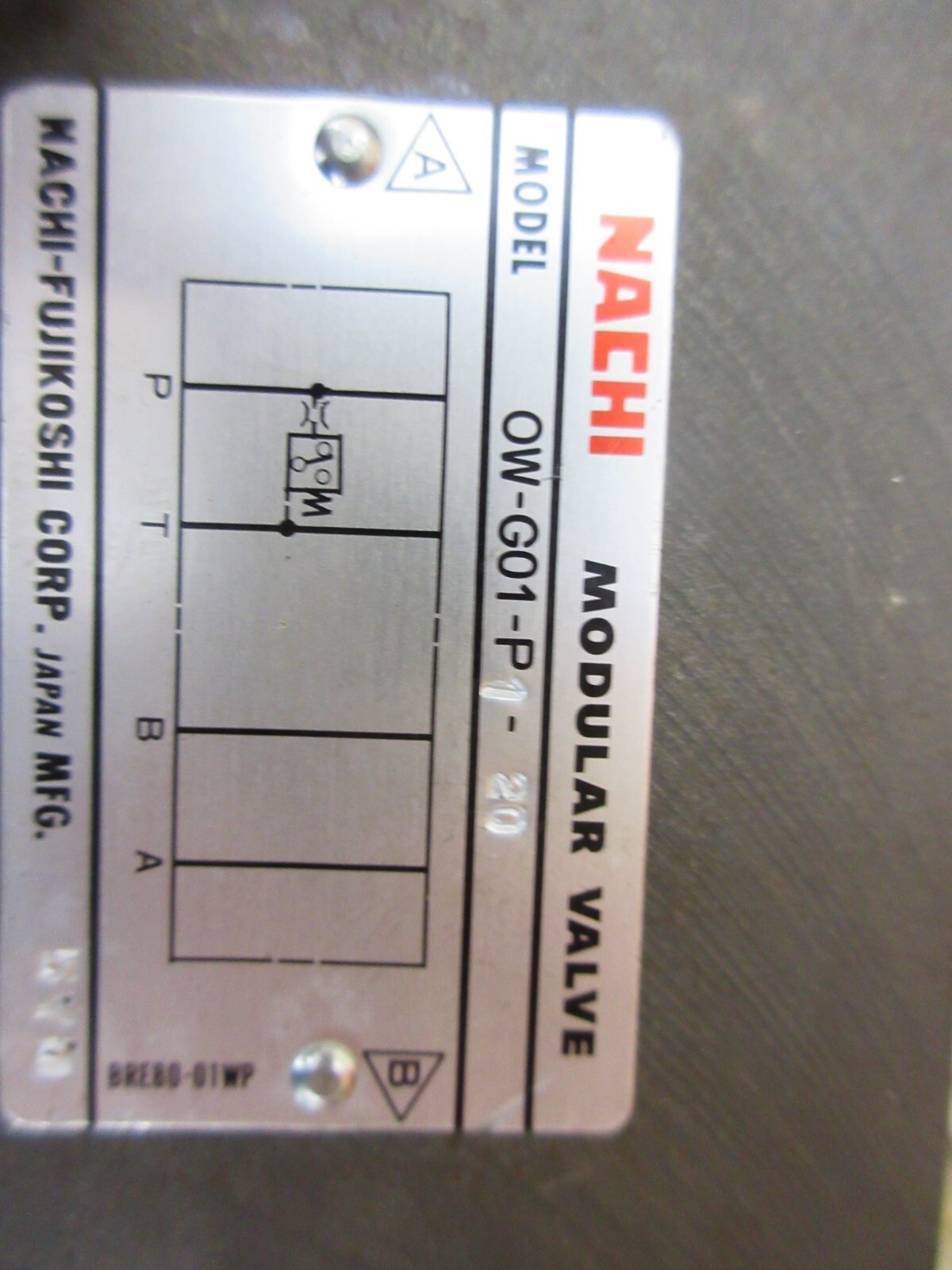 NACHI MODULAR VALVE OW-G01-P1-20 MORI SEIKI CL-25B CNC LATHE 0W-G01-P1-20