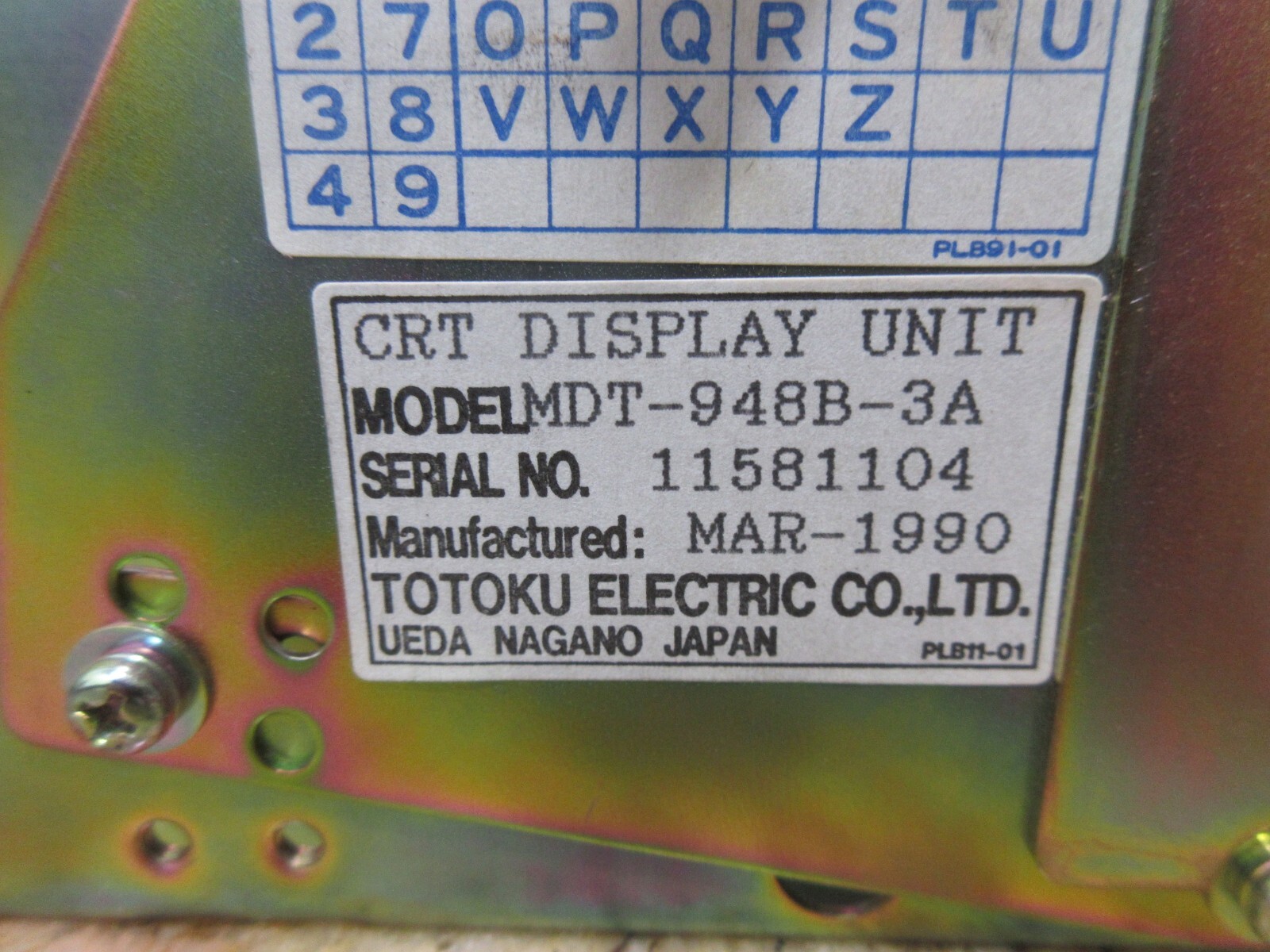 *SPECIAL PRICE* TOTOKU CRT DISPLAY MONITOR UNIT MDT-948B-3A PLB11-01 EACH 1
