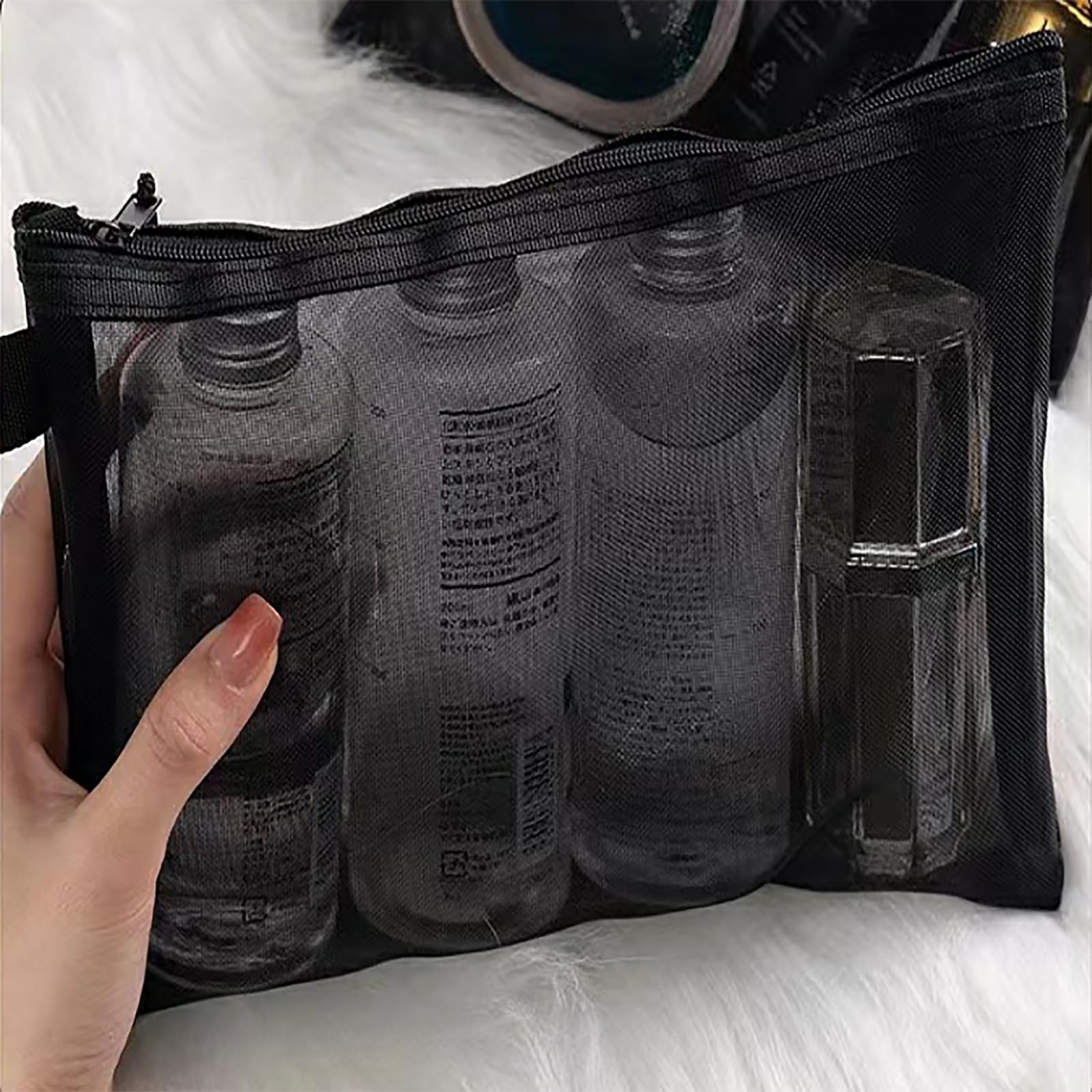 OZY 10 Pieces Nylon Zipper Mesh Pouch,Cosmetic Bags,Zipper Bags for Black