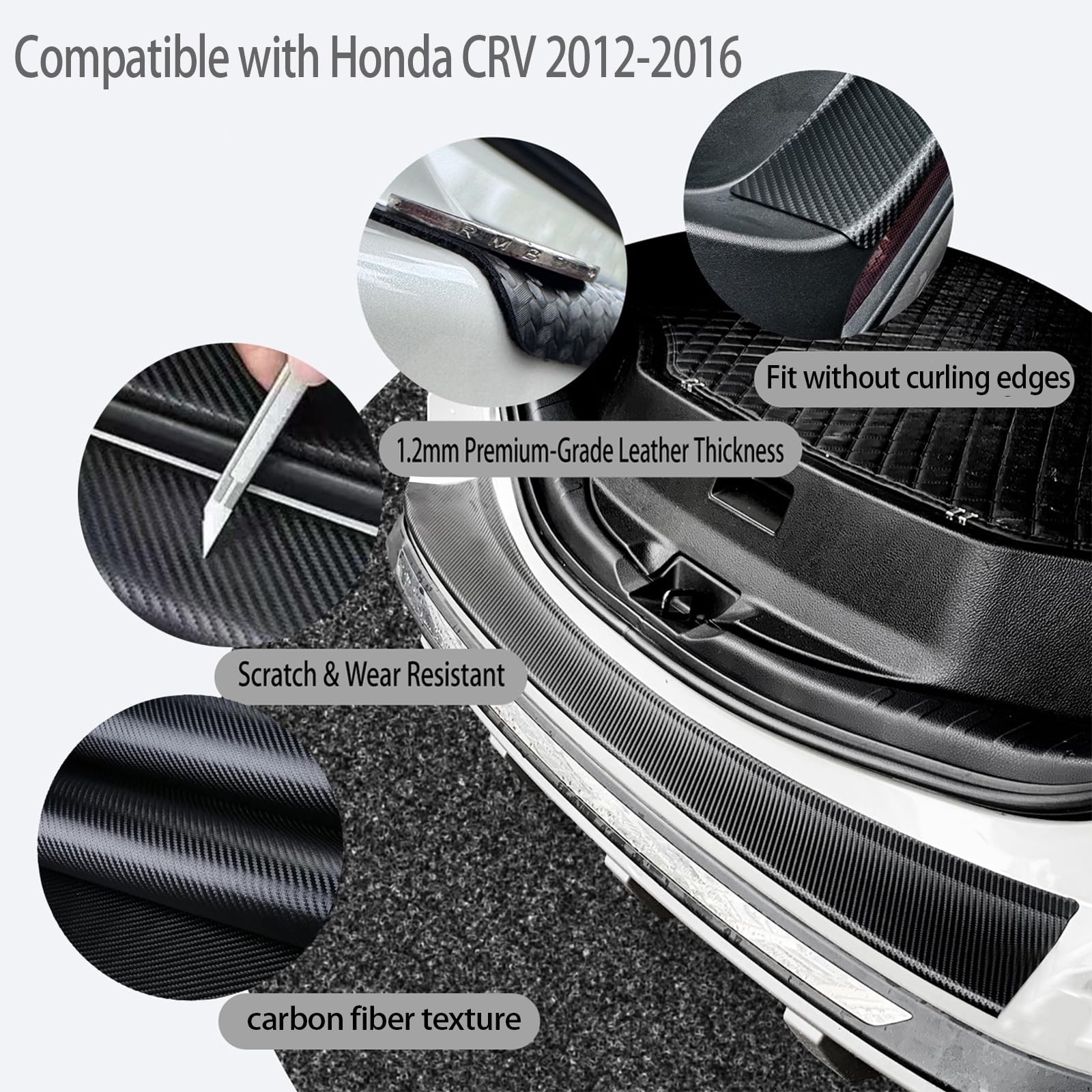 Rear Bumper Protector 48×4.7 Universal Matte Black Carbon Fiber Trunk Guard SUV