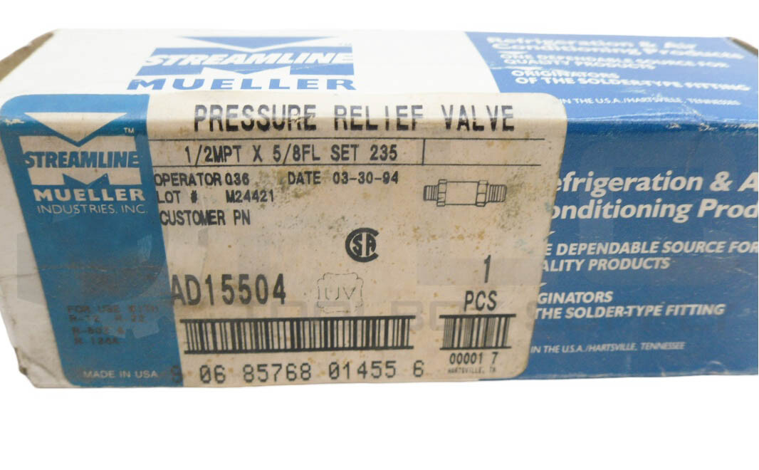 NEW MUELLER A-15504 PRESSURE RELIEF VALVE 1/52″ MPT 5/8″ FL AD15504