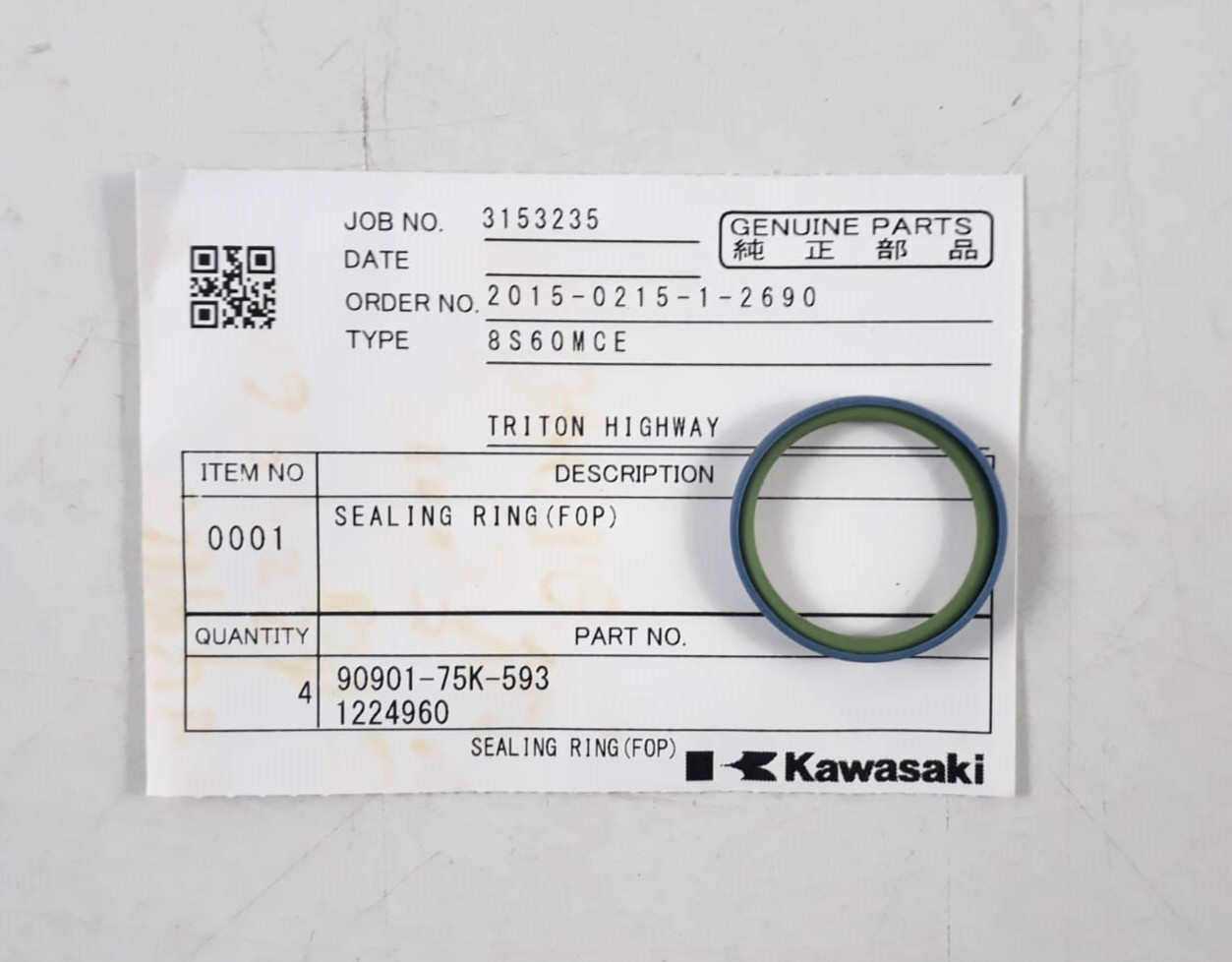 Sealing Ring (FOP) P/N 90901-75K-593 1224960 For Kawasaki 8S60MCE Genuine Parts
