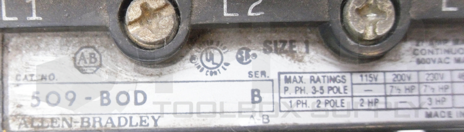 ALLEN BRADLEY 509-BOD /B CONTACTOR W/ CB236 COIL W/ 42185-800-01 W/ (3) W52