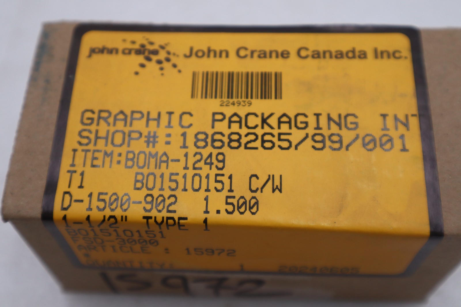 JOHN CRANE FSD-3000 D-1500-902 1-1/2″ TYPE 1 – NEW IN BOX – STOCK GF481A