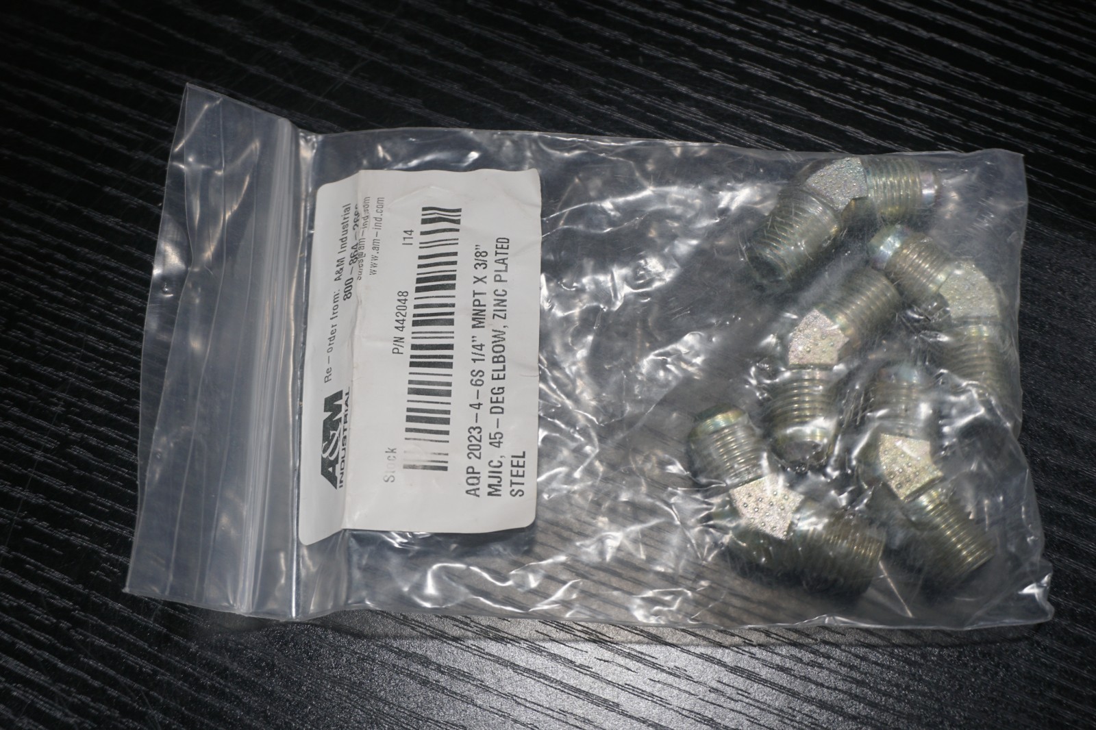AQP 2023-4-6S 1/4 MNPT X 3/8 MJIC, 45° ELBOW, ZINC PLATED STL, Free Ship, 5 PCS
