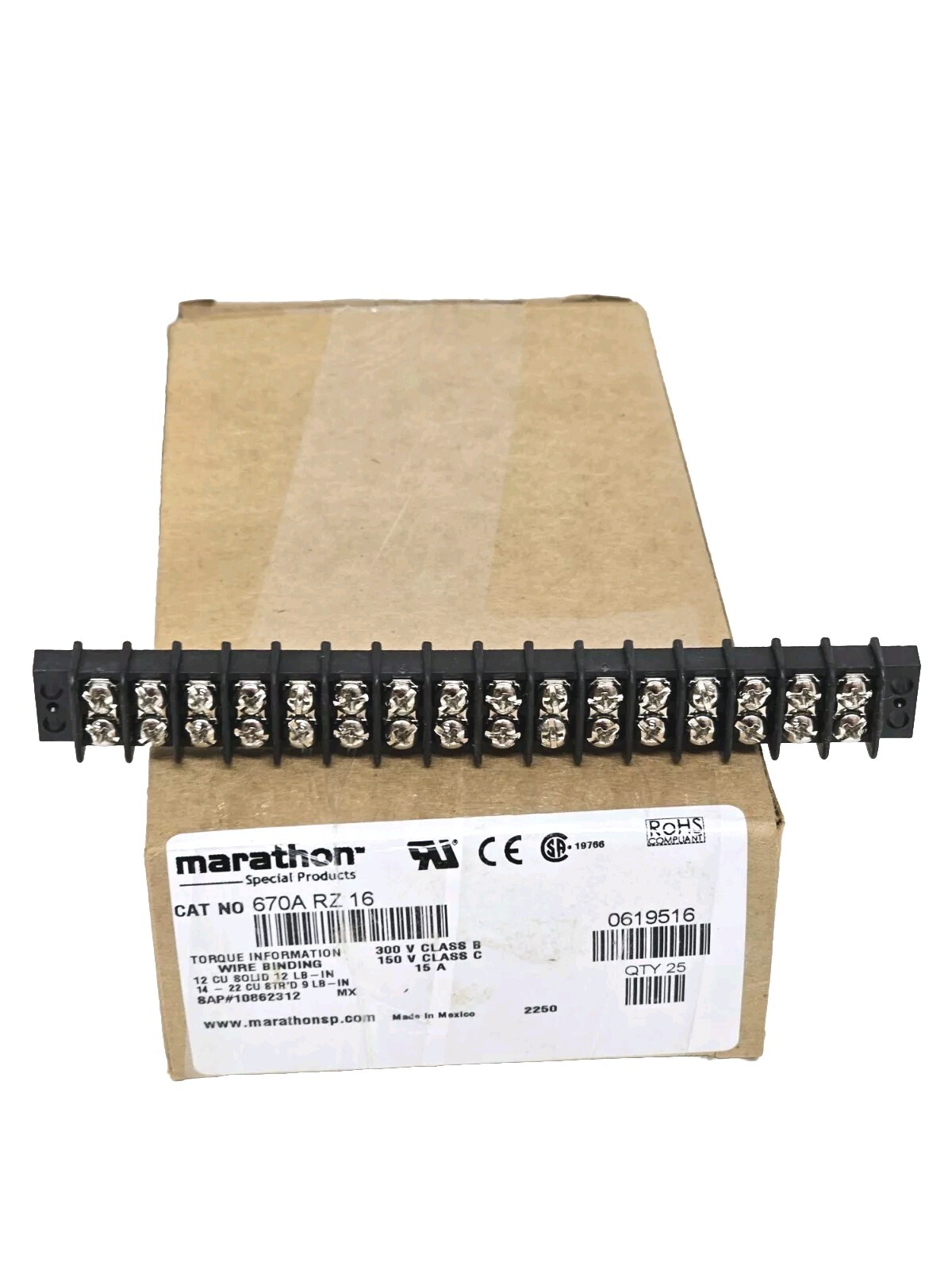 *1 Box of 25* Marathon 670A RZ 16 Conn Term Strip Barrier 20 A 300 V Thermoplast