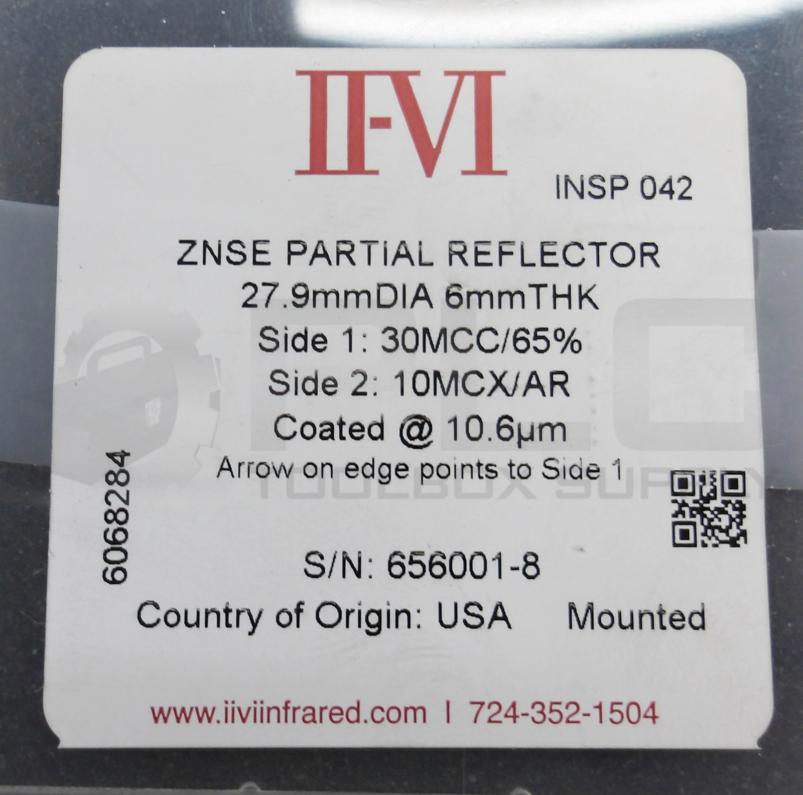 NEW II-VI INFARED ZNSE PARTIAL REFLECTOR 27.9MM DIA 6MM THK 6068284
