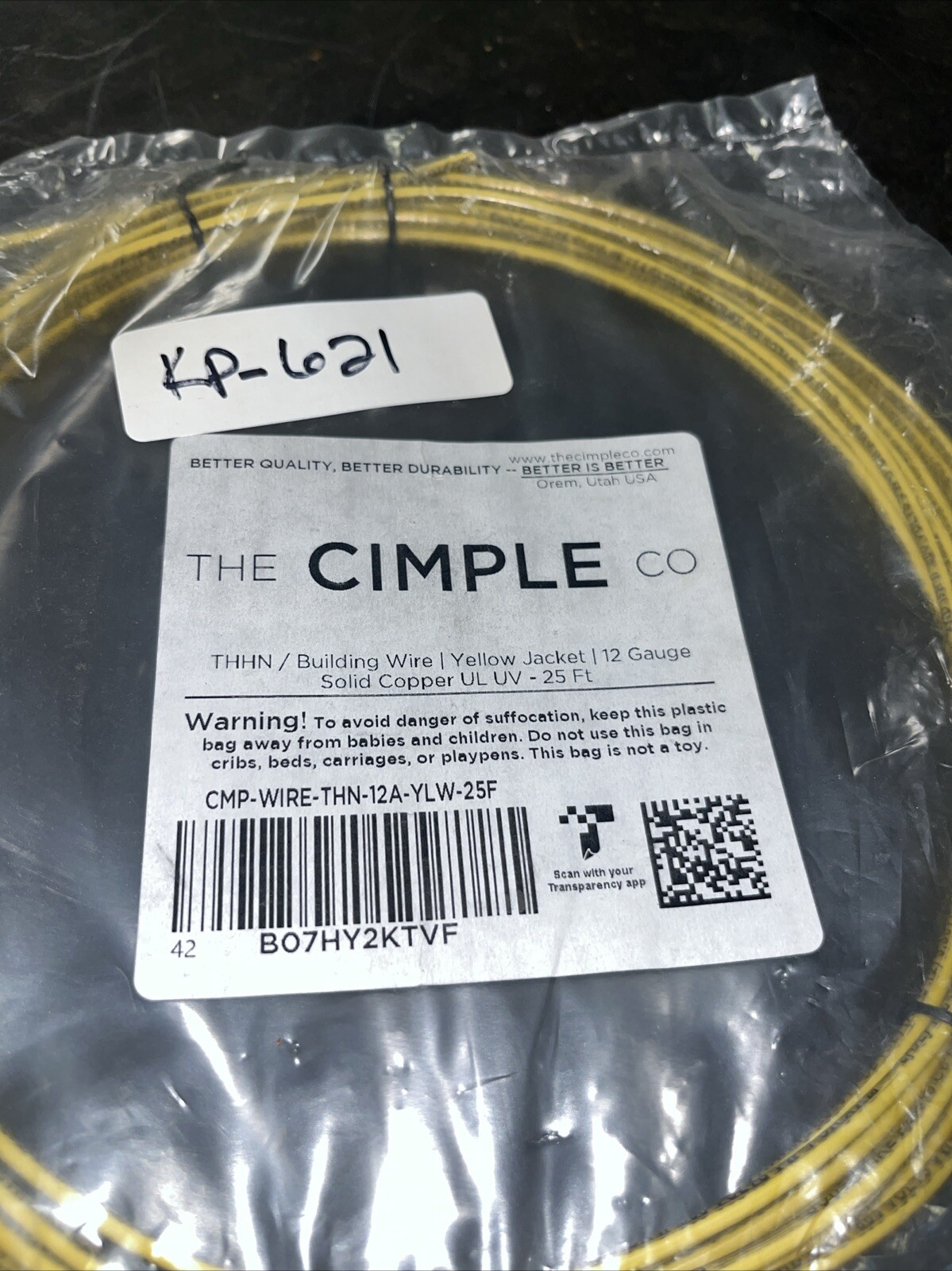 CIMPLE Cable #CMP-Wire-THN-12A-YLW-25F, KP-621