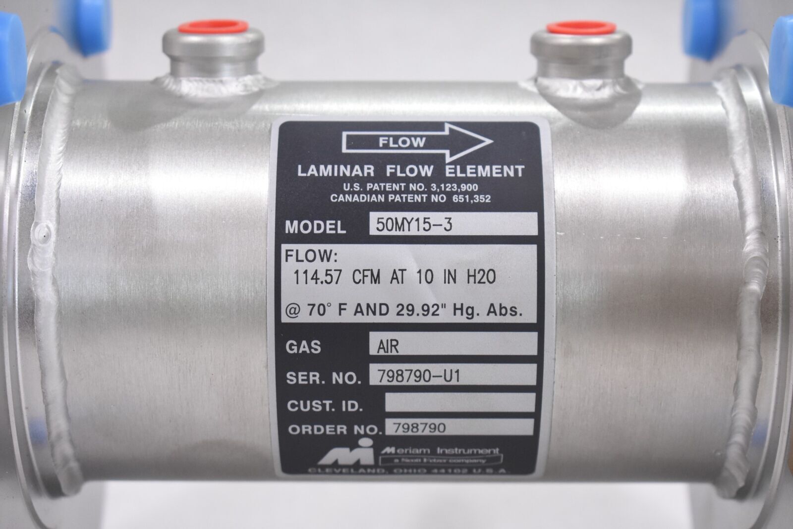 MERIAM 50MY15-3 LAMINAR FLOW ELEMENT, 50MY15 SERIES, 3″ PIPE SIZES, 1/4″ NPT