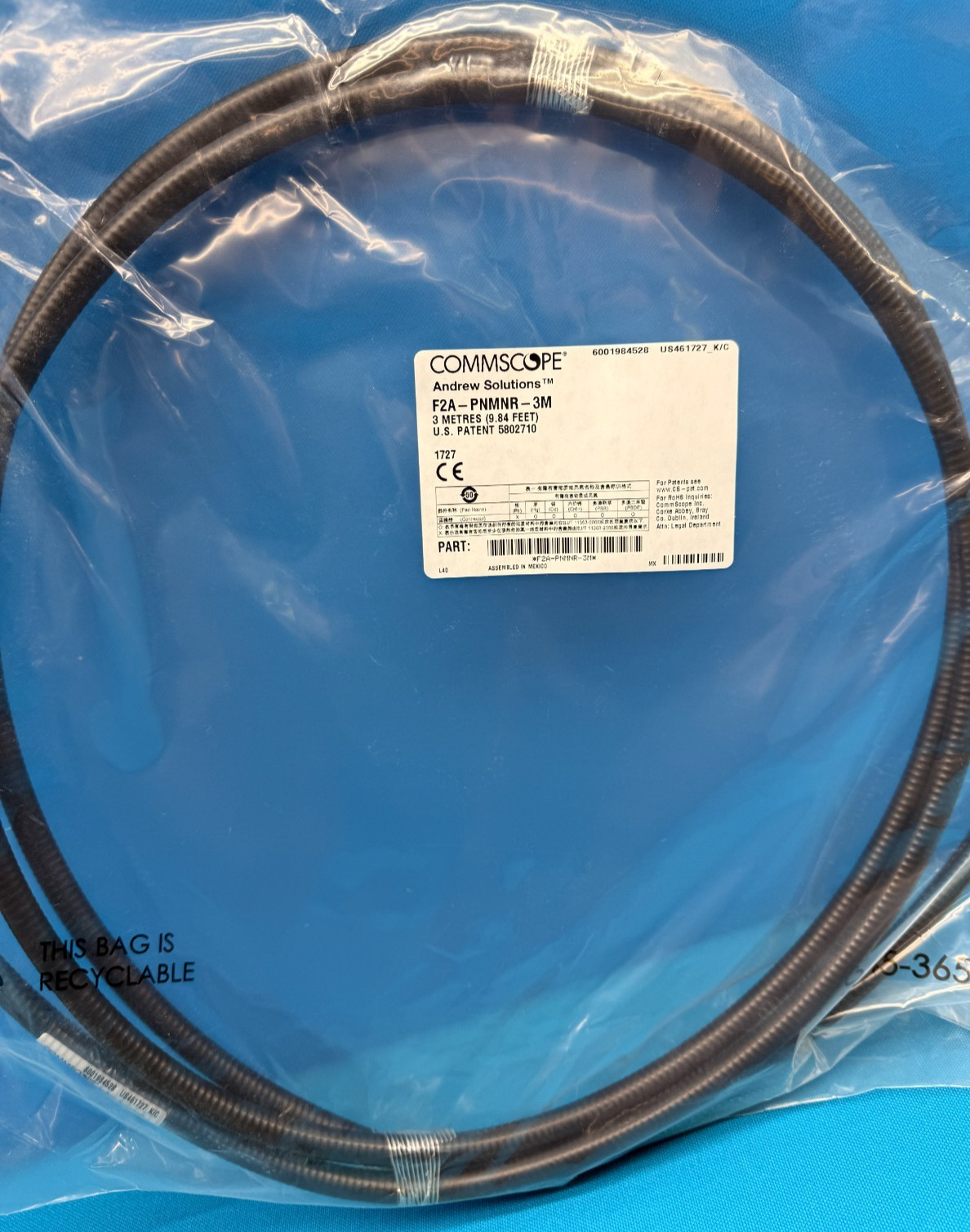CommScope F2A-PNMNR-3M RF Coax Jumper Cable 3M Andrew Solutions