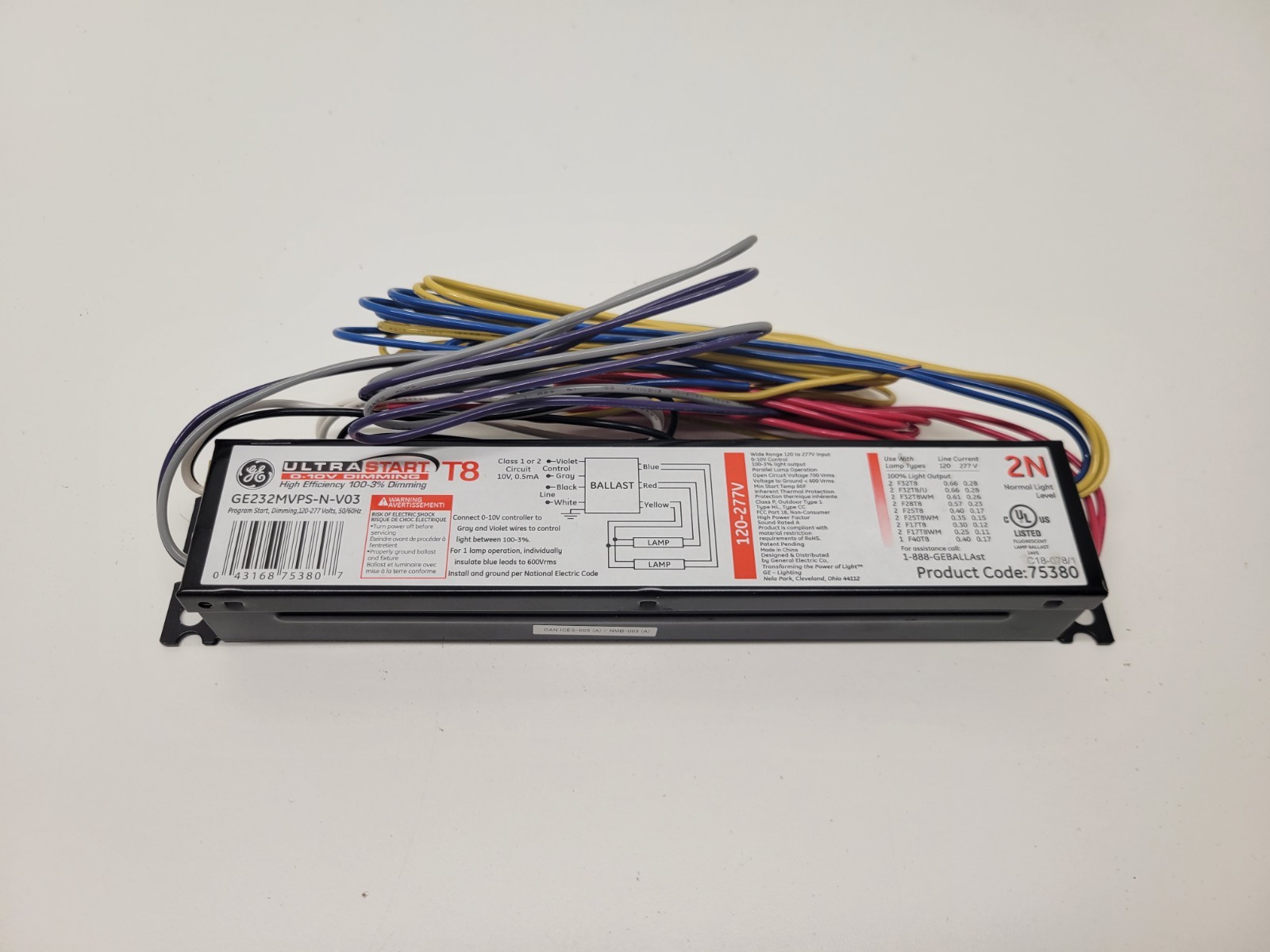 NEW OLD STOCK! GE ULTRA START T8 120/277V BALLAST GE232MVPS-N-V03