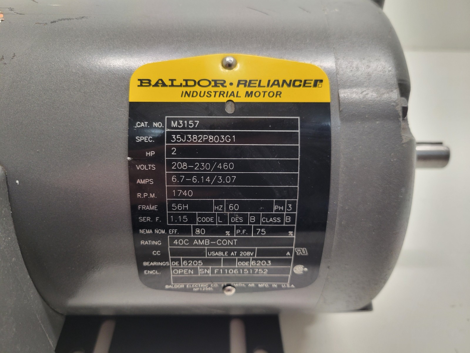 NEW OLD STOCK! BALDOR RELIANCE 2HP 208-230/460V 1740RPM MOTOR M3157