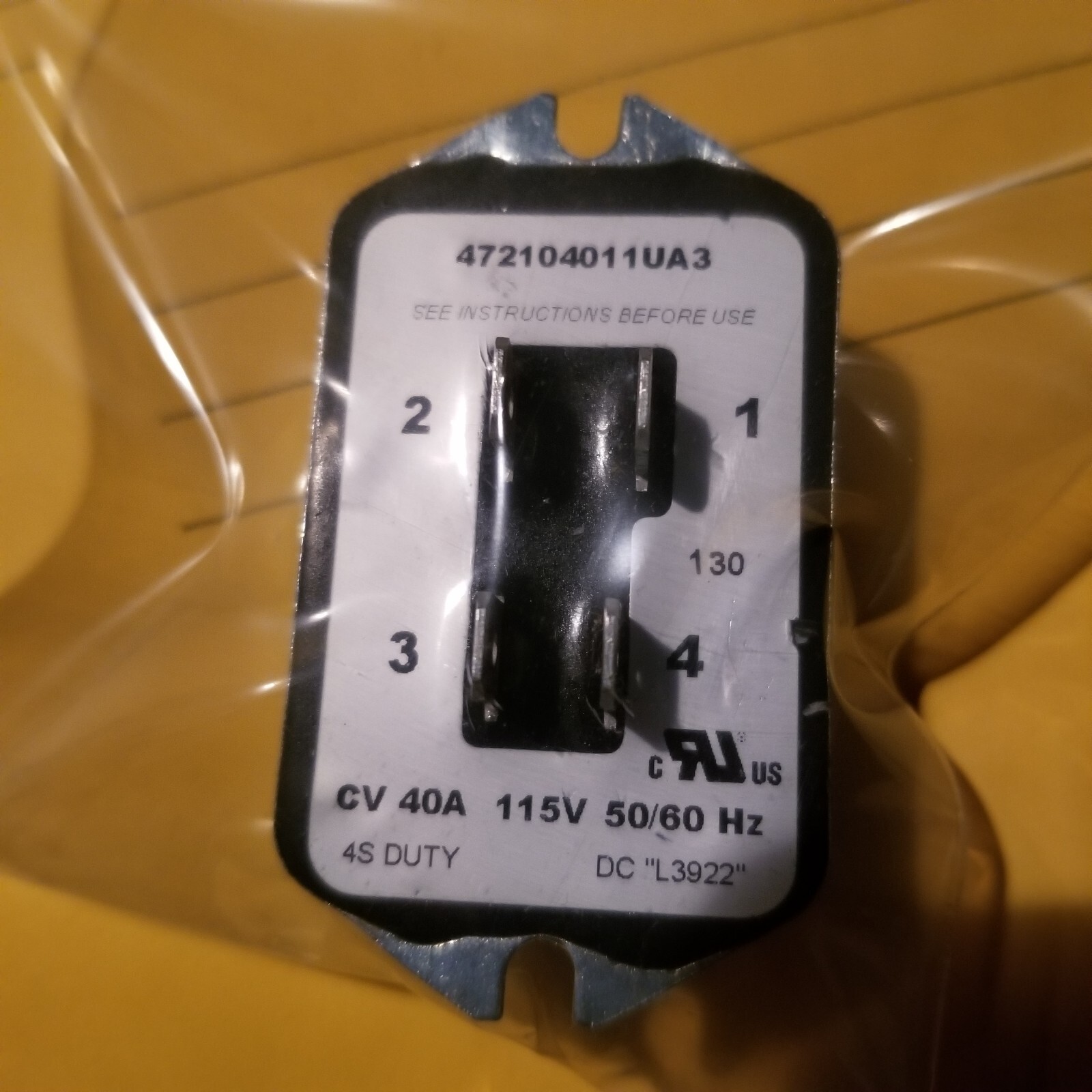 NEW STEARNS SINPAC SWITCH, 472104011UA3 , 115V , CV 40A , 50/60Hz , Cutout 130