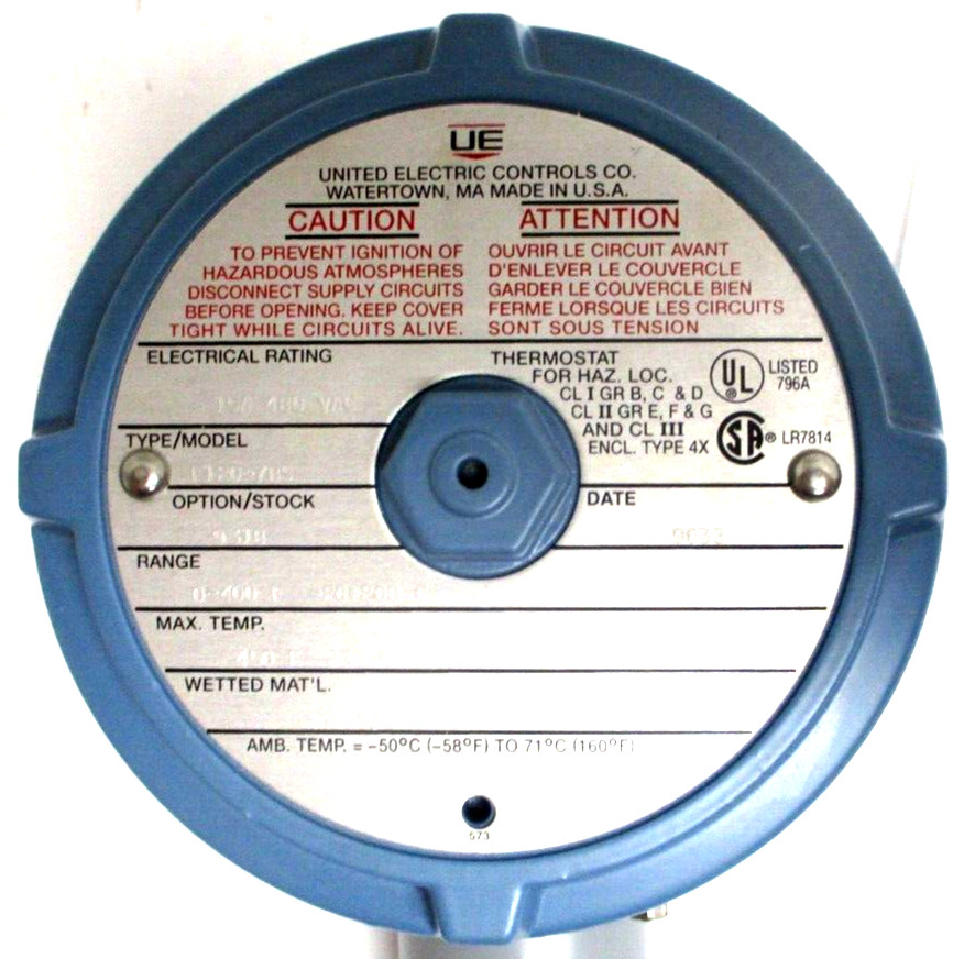 UNITED ELECTRIC CONTROL, F120-8BS, 15A 250 VAC, RANGE 50-650 F, SURPLUS