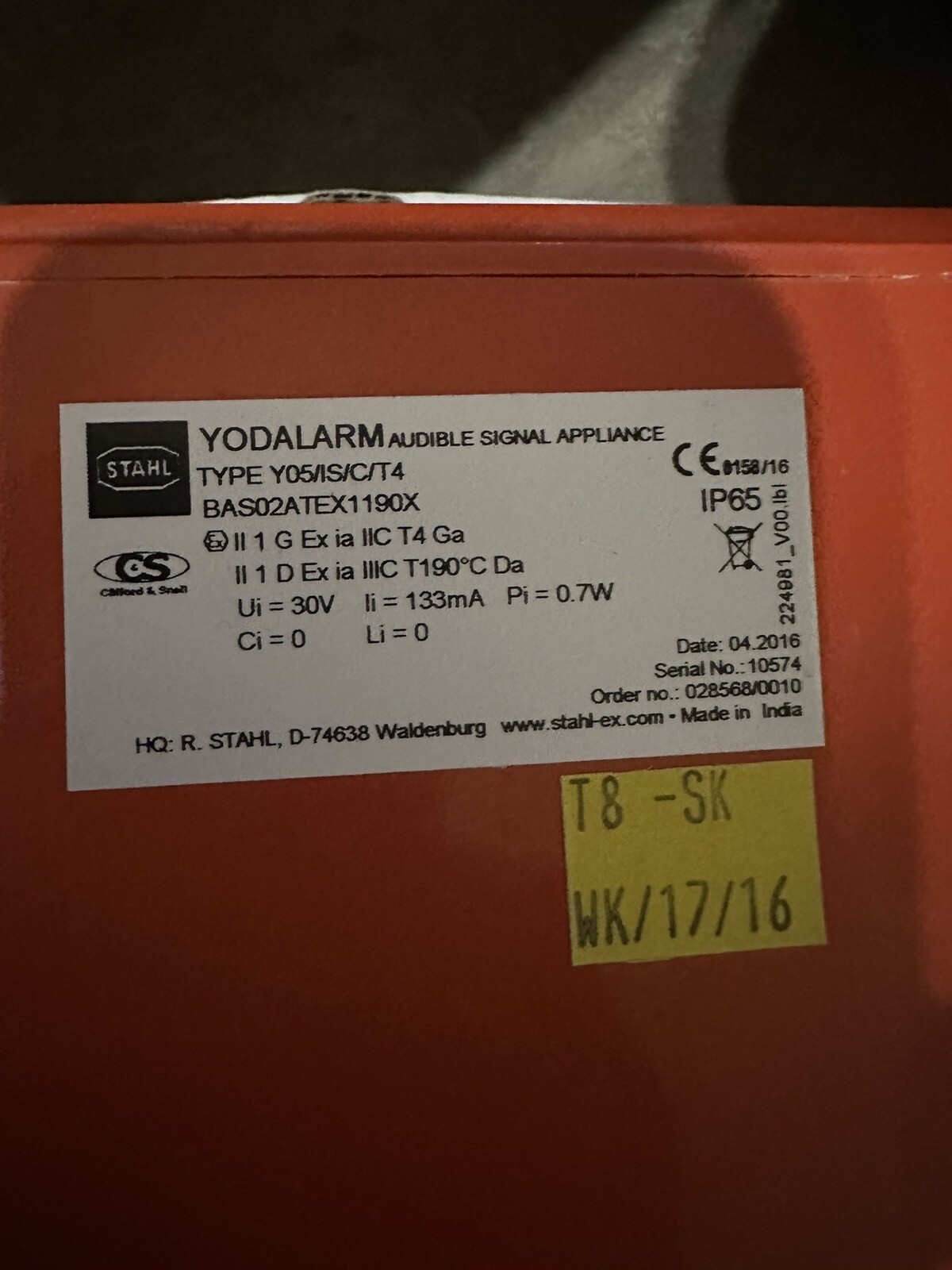Stahl Yodalarm Y05/IS/C/T4 Sounder / NOV MD Totco 220451-002 I.S. Alarm #NEW