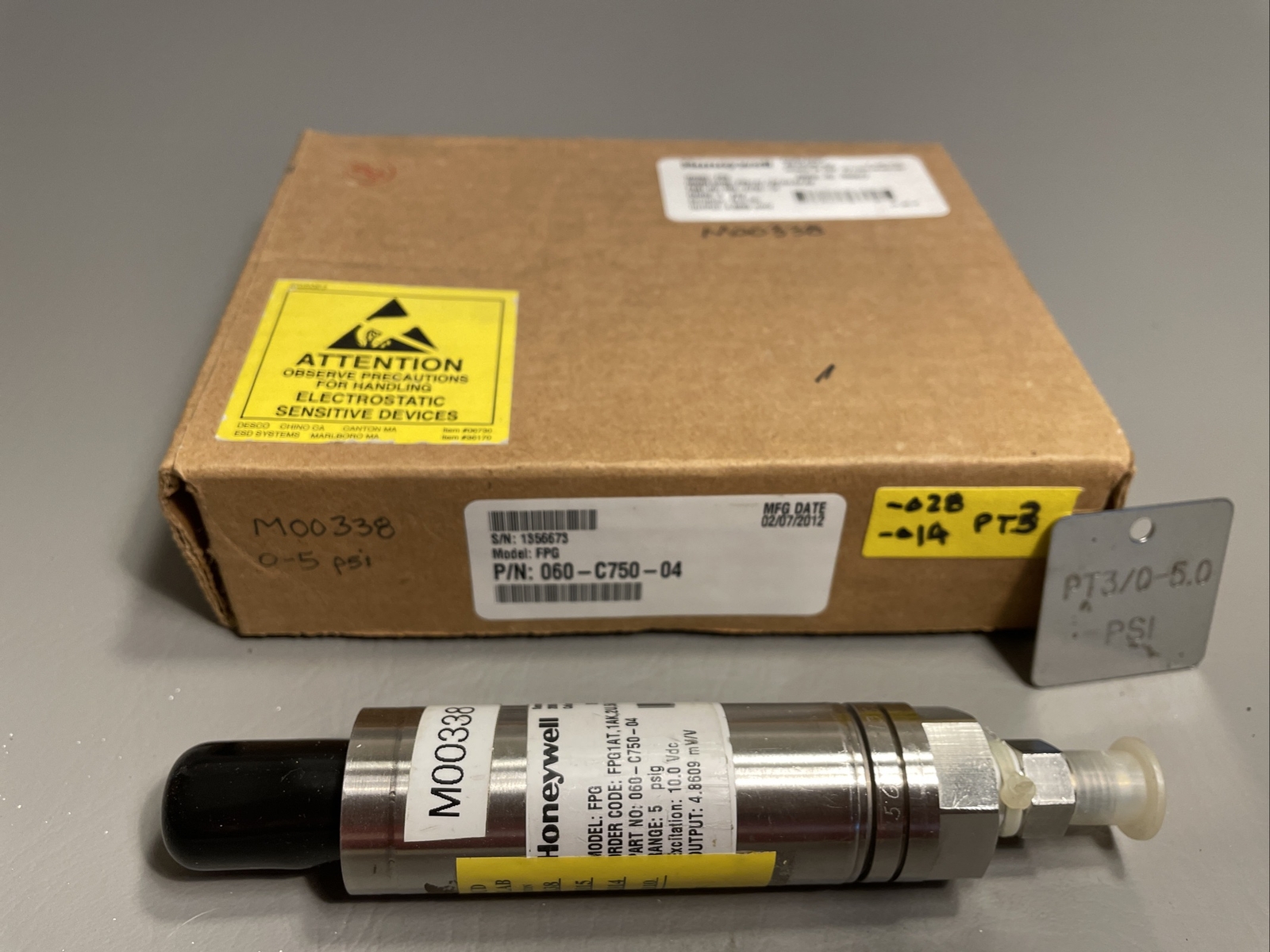 HONEYWELL 060-C750-04 SENSOR MODEL FPG RANGE 5 PSIG OUTPUT 4.8609 MV/V
