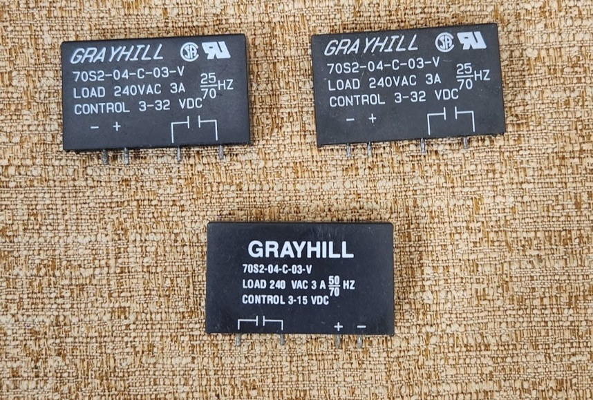 GRAYHILL 70S2 04 C 03 V -3A 240 VAC Relay Lot of 3 two control 3-32 and one 3-15