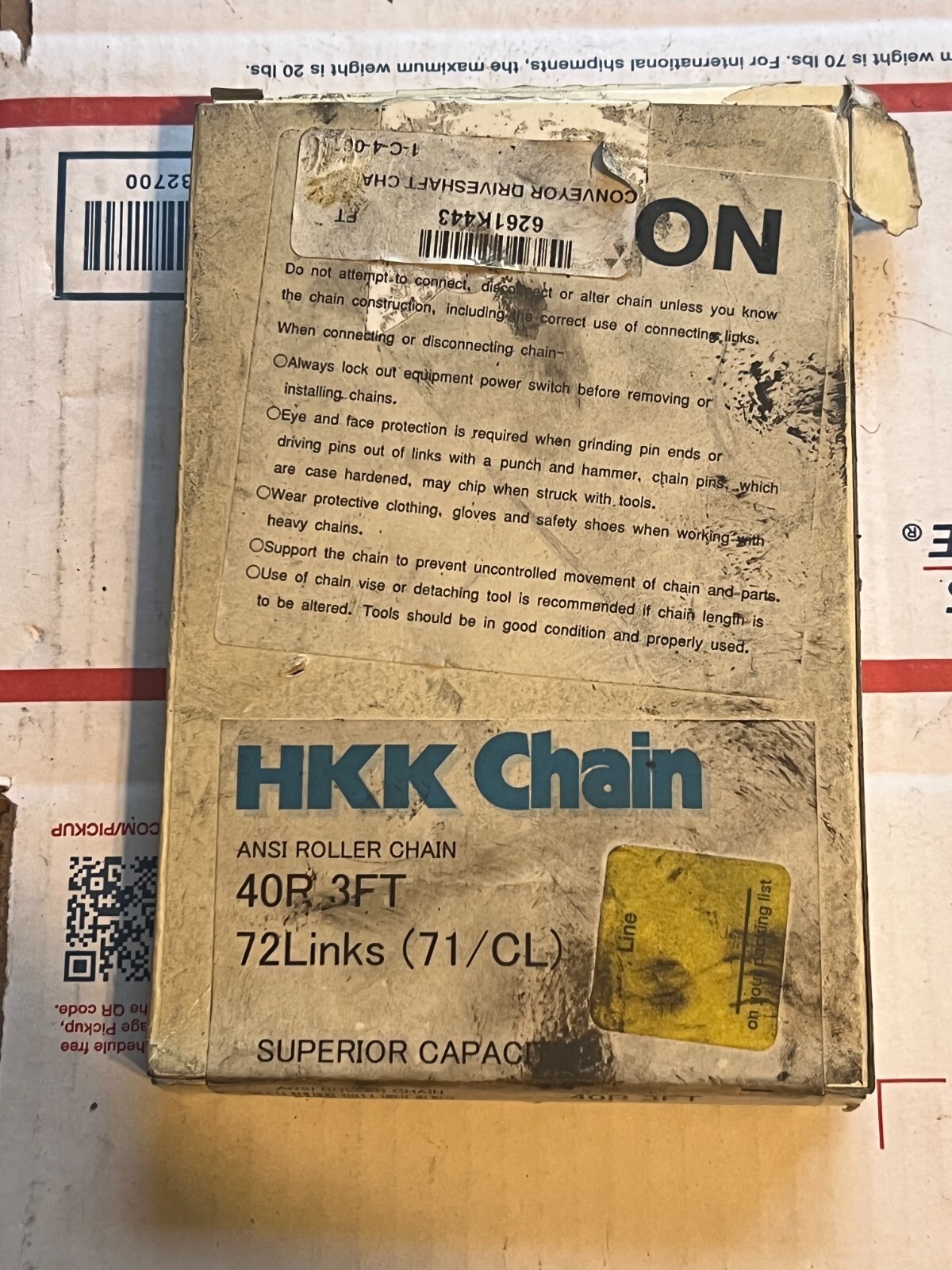 hkk chain 40r 3ft 72 links 6261k443 nos surplus