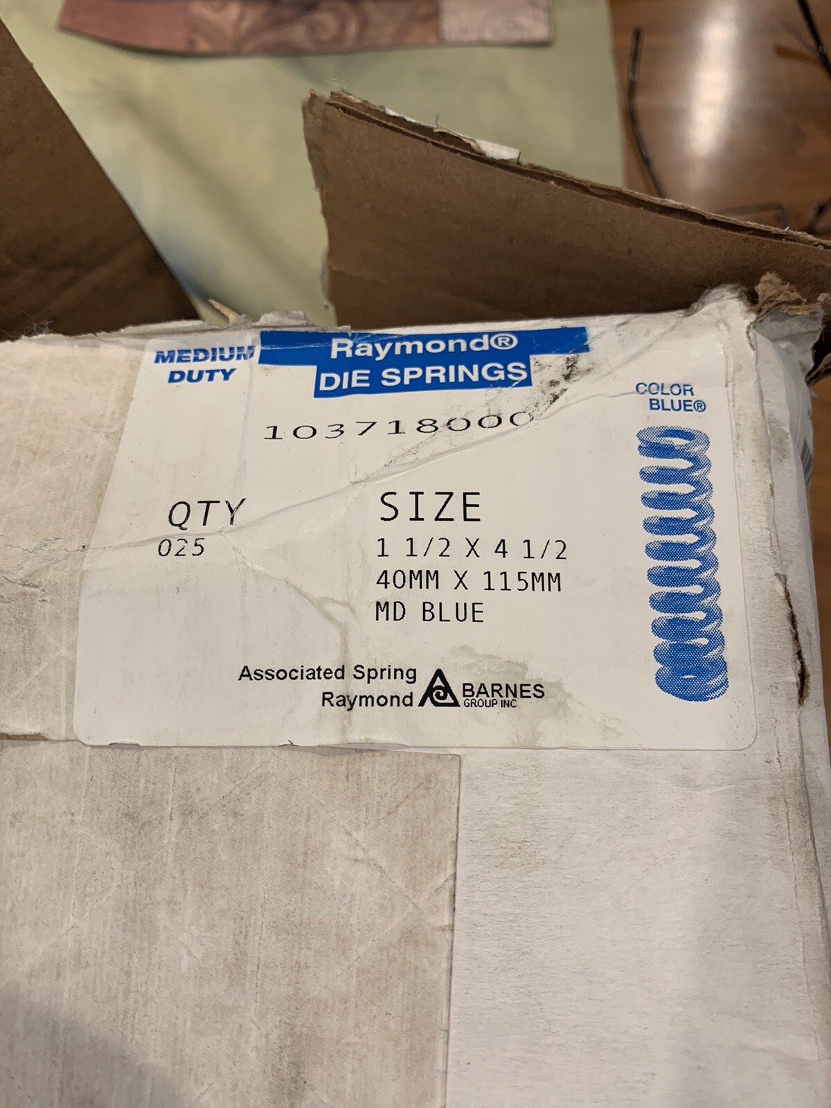(Qty-2) 1-1/2 X 4-1/2 Die Spring 40MM x 115mm Medium Duty Blue Raymond 103718