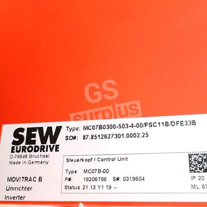 SEW MDX60A0300-503-4-00 + MC07B0300-503-4-00/FSC11B/DFE33B / 08227152 / 18206786