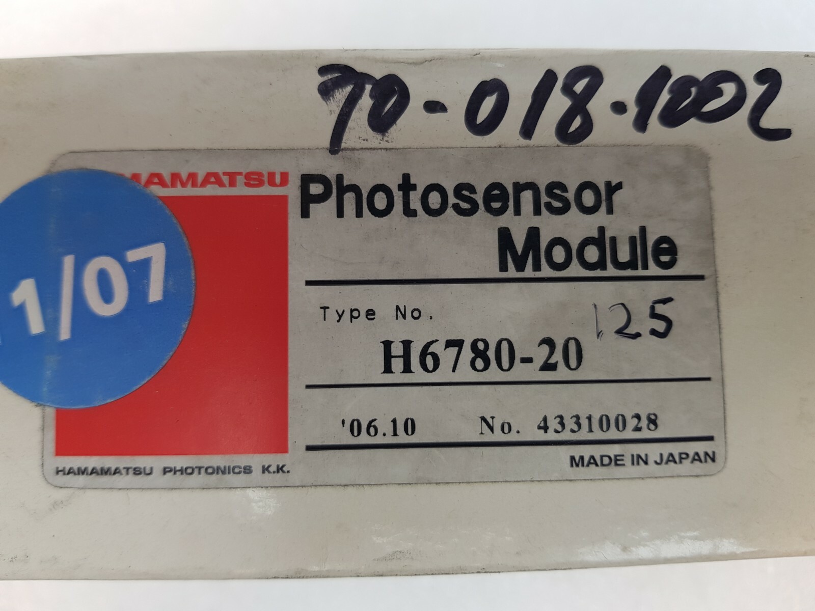 HAMAMATSU PHOTOSENSOR MODULE H6780-20