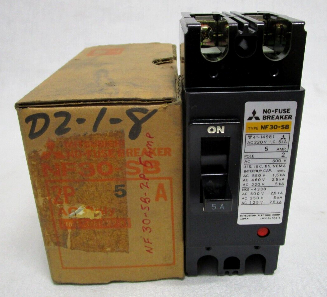 NEW MITSUBISHI NF30-SB NO-FUSE CIRCUIT BREAKER 2P 600V 5A