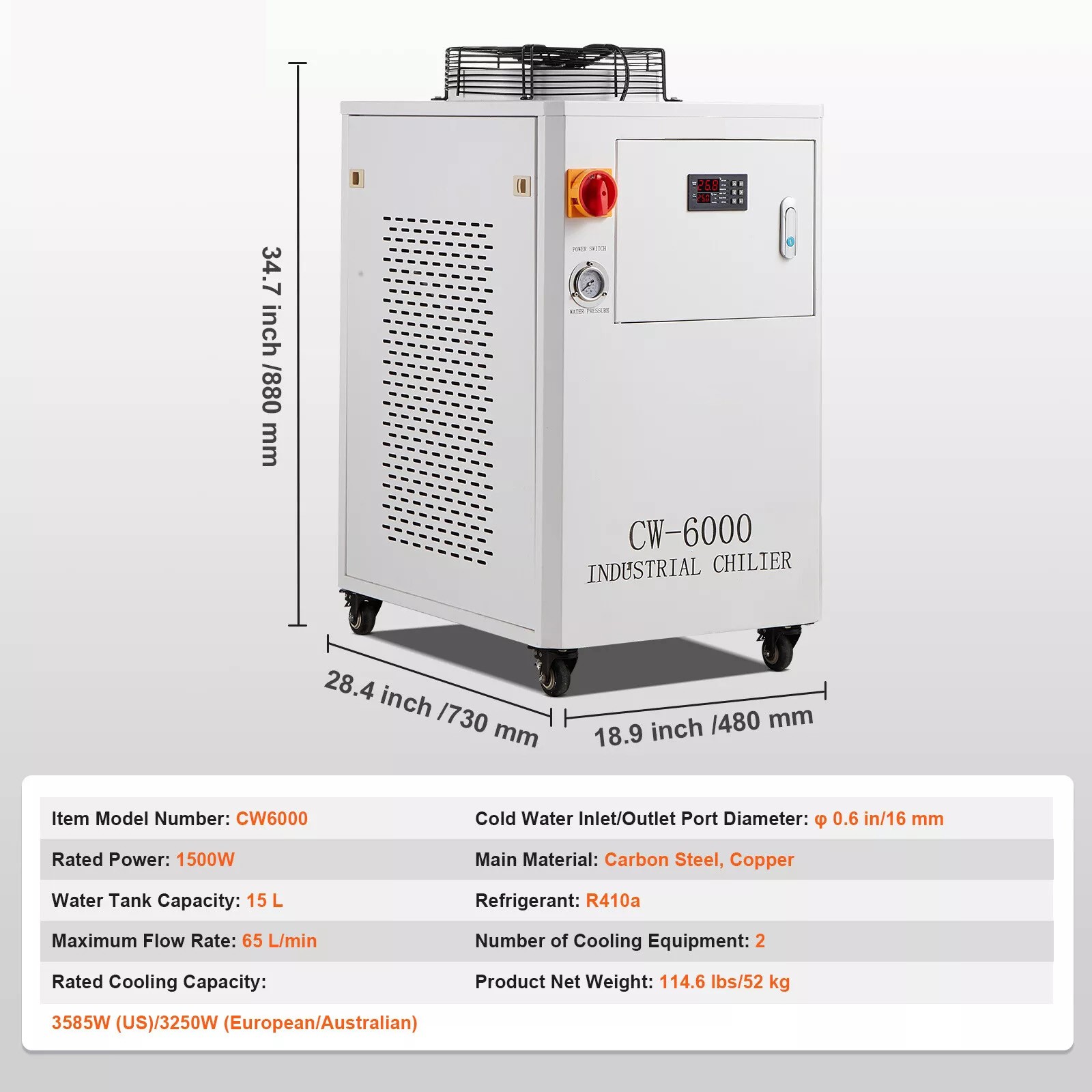 CW-6000 Industrial Water Chiller for Laser Welding Cutting Engraving 110V