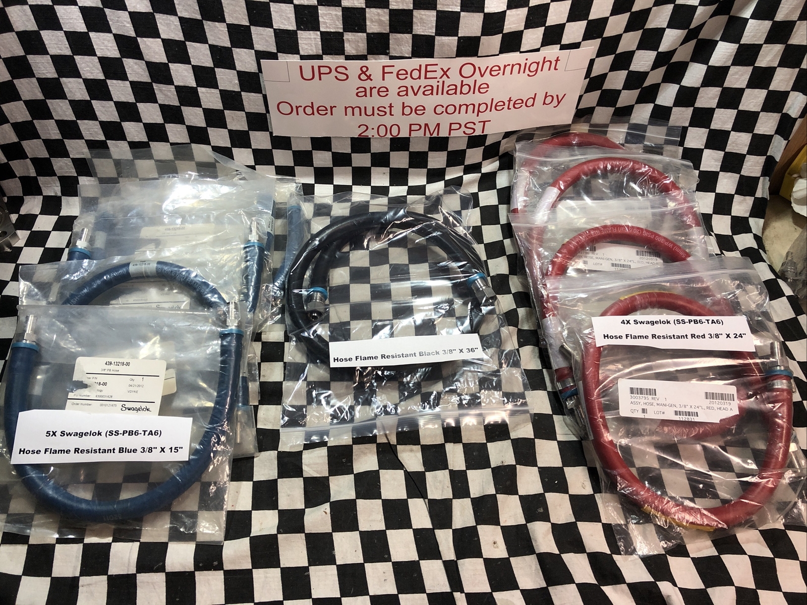 Swagelok Hose Flame Resistant Red 3/8″ X 24″, Blue 3/8″ X 15″, Black 3/8″ X 36″