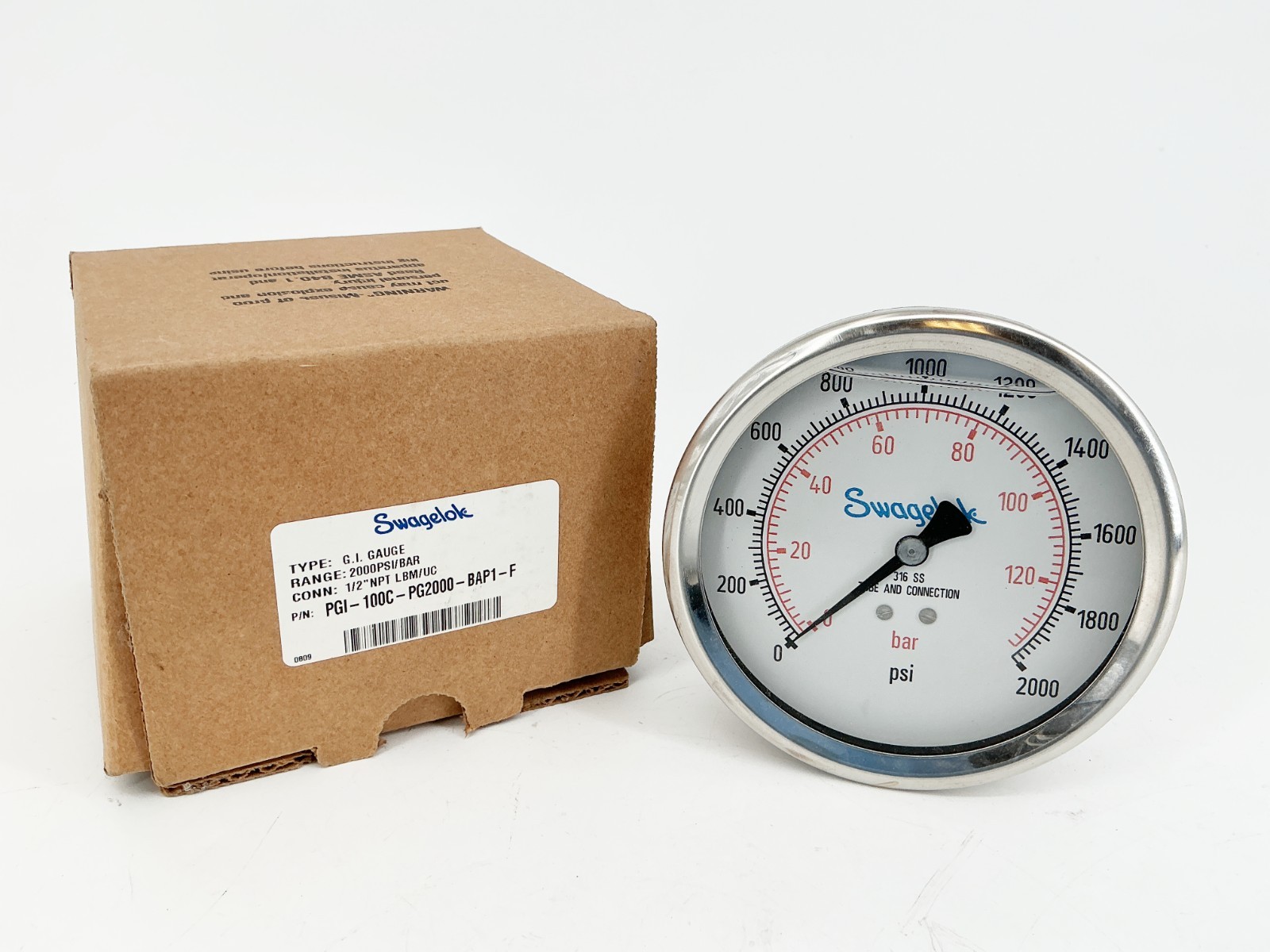 New Swagelok PGI-100C-PG2000-BAP1-F Pressure Gauge 4″ 0-2000PSI 1/2NPT