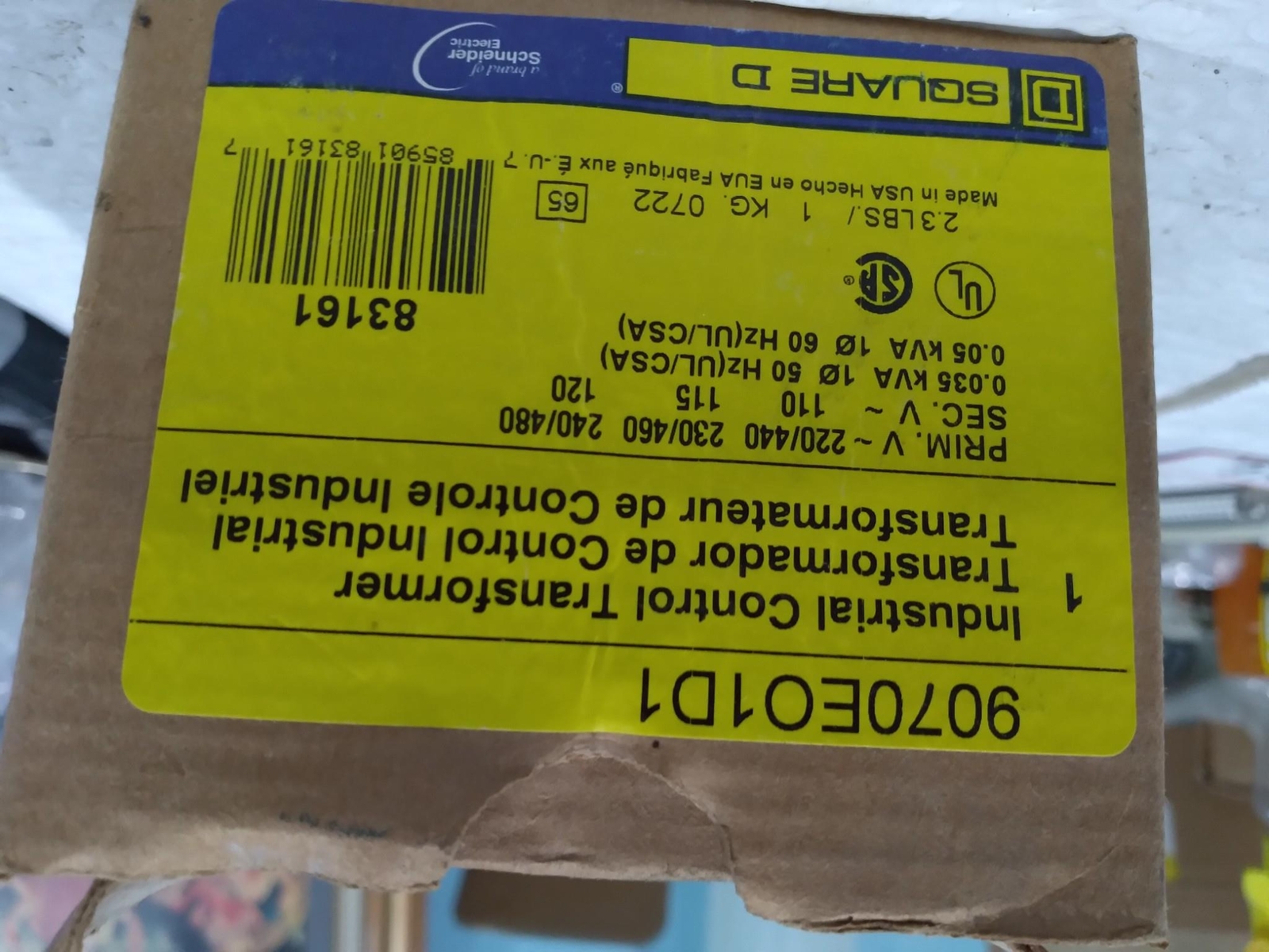 SQUARE D 9070EO1D1 INDUSTRIAL CONTROL TRANSFORMER 220-240V 110-120V