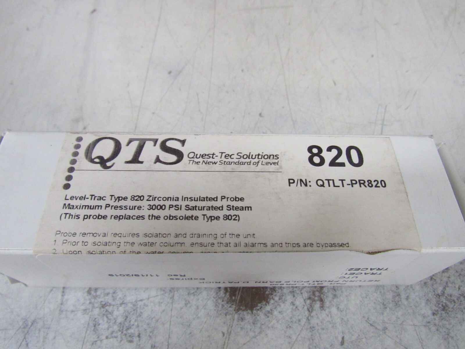 QUEST-TEC SOLUTION LEVEL-TRAC TYPE-820 QTLT-PR820 ZIRCONIA INSULATED PROBE NIB !