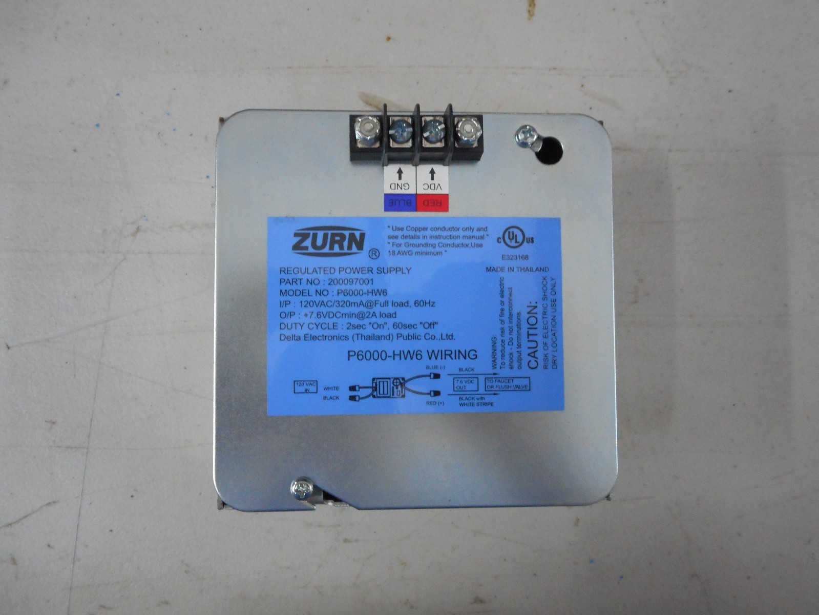 ZURN P6000HW6 HARDWIRED POWER CONVERTER FOR FLUSH VALVE AND FAUCETS 7.6VDC