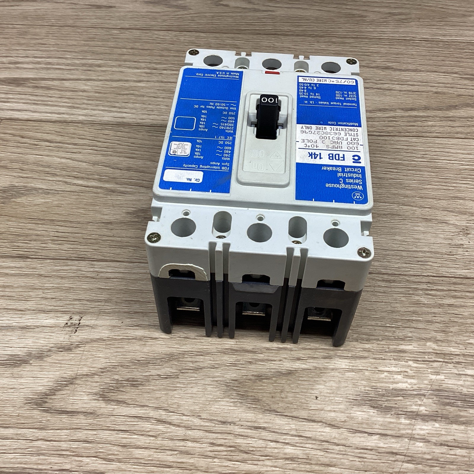 WESTINGHOUSE SER. C FDB 14K 100A 3P 600V FDB3100 CIRCUIT BREAKER #813D100PR6*CO