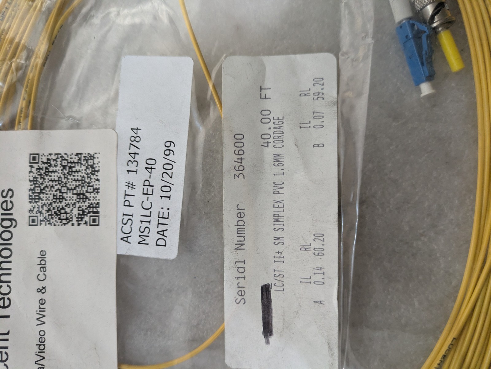 Lucent Technologies MS1LC-EP-40 LC ST SM Simplex 40ft Fiber Optic Patch Cord OEM
