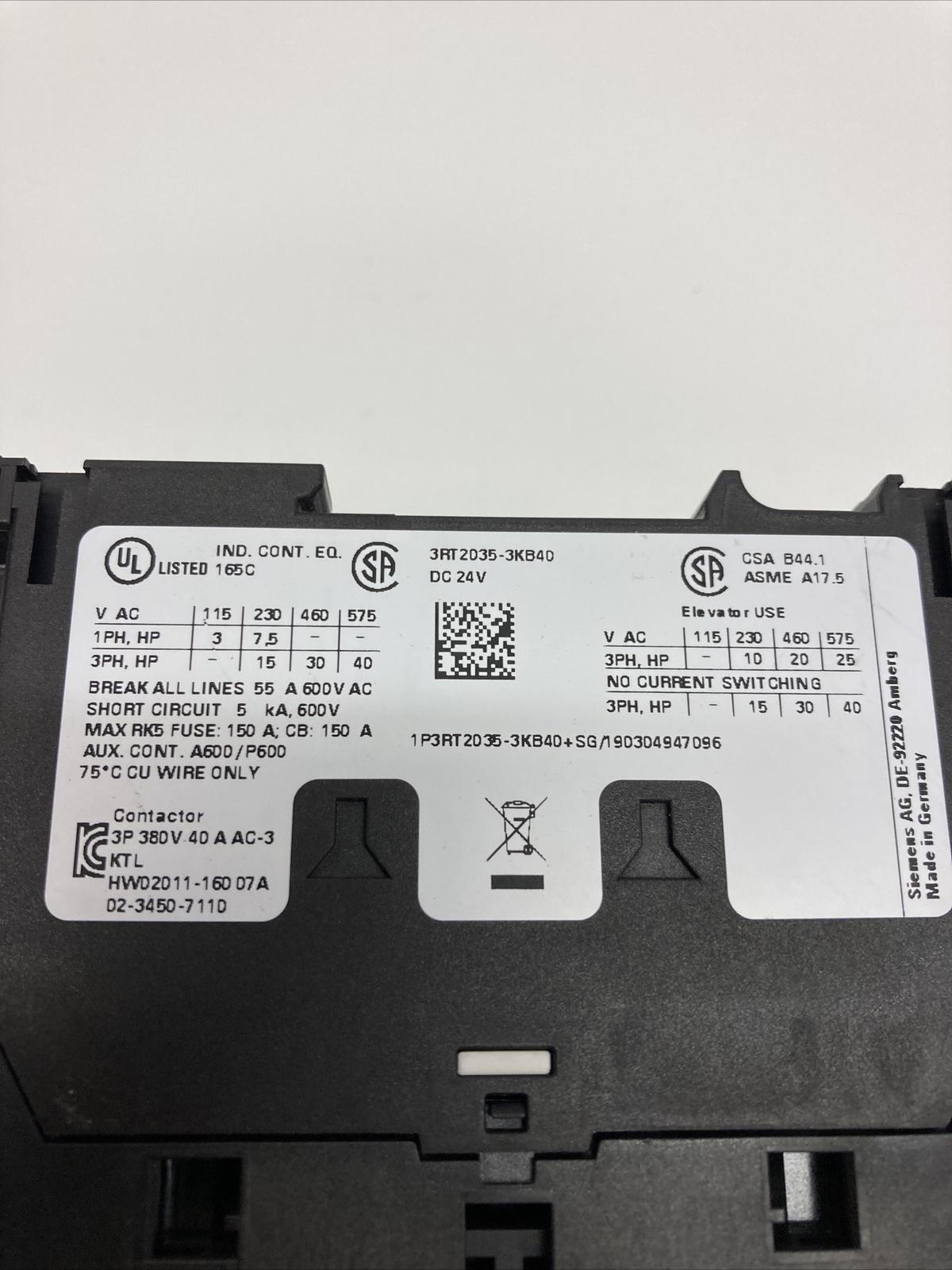 Siemens SIRIUS Contactor 3RT2038-3KB40 | U.S.A. SELLER | USED…???