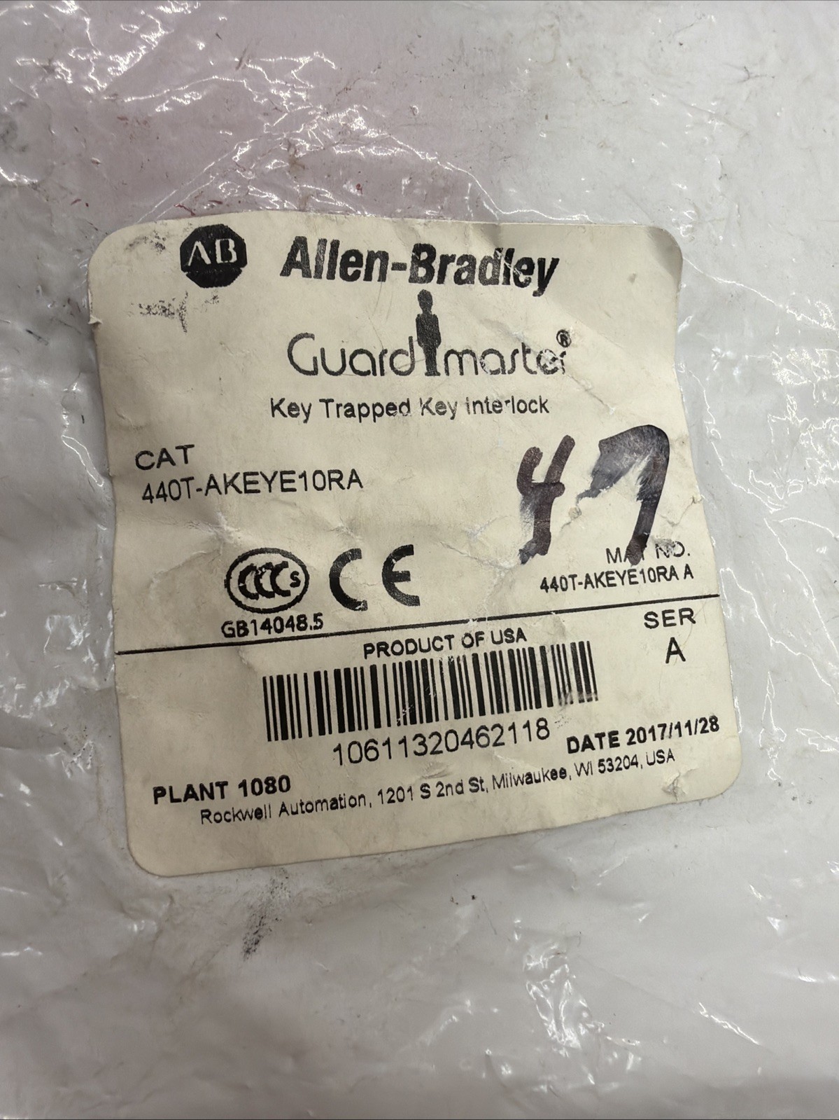 Rockwell Allen Bradley 440T-AKEYE10RA 440T-AKEYE10 “Ra” Interlock Key KEY