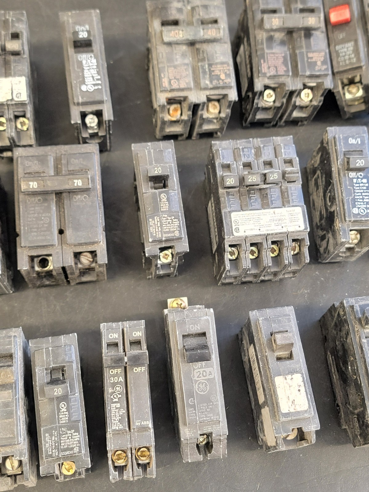 Lot of 32 Circuit Breakers Various Amps See Photos