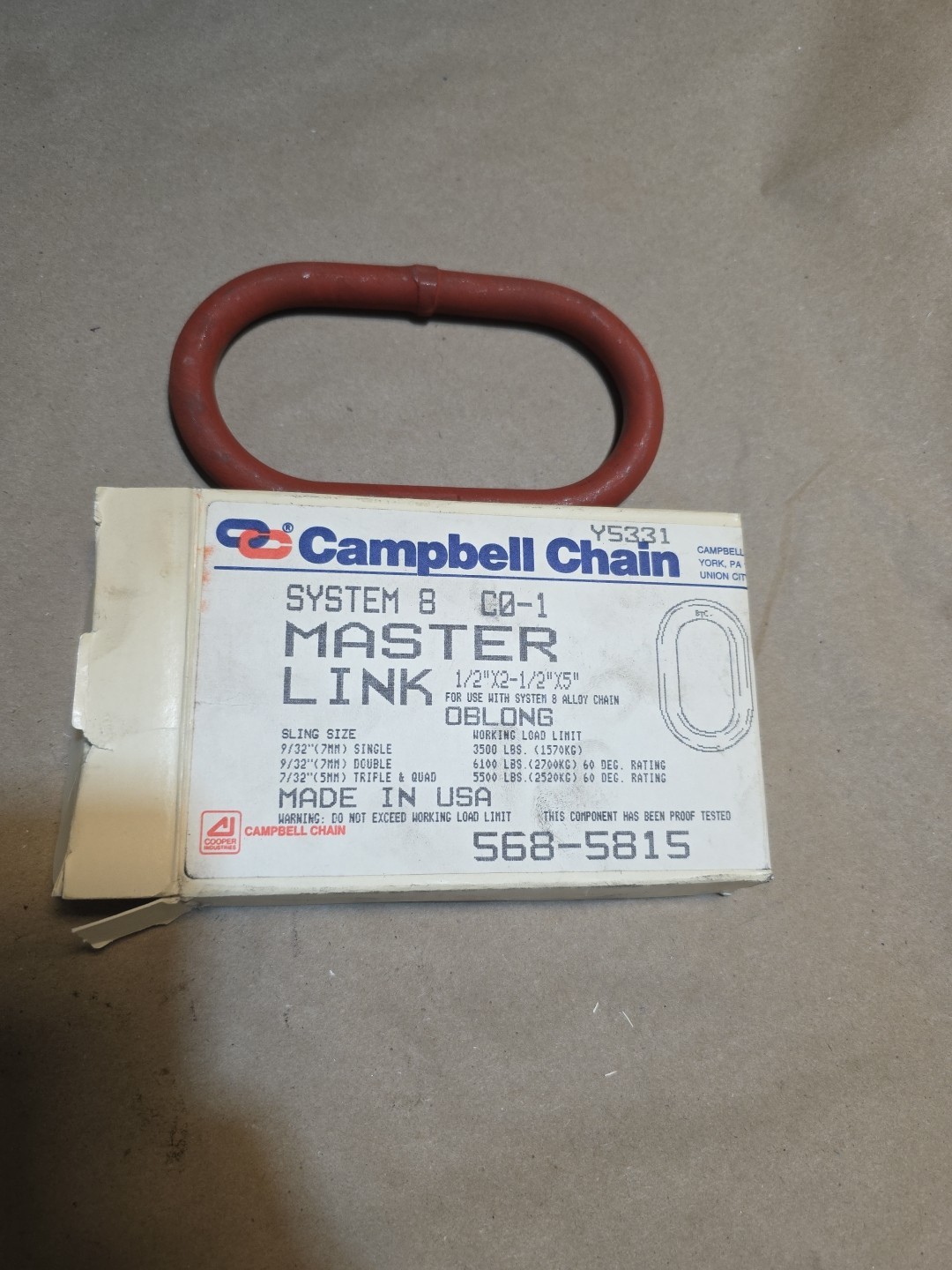 CAMPBELL CAM ALLOY 568-5815 OBLONG RING LINKS 1/2″ X 2-1/2″ X 5″ LENGTH