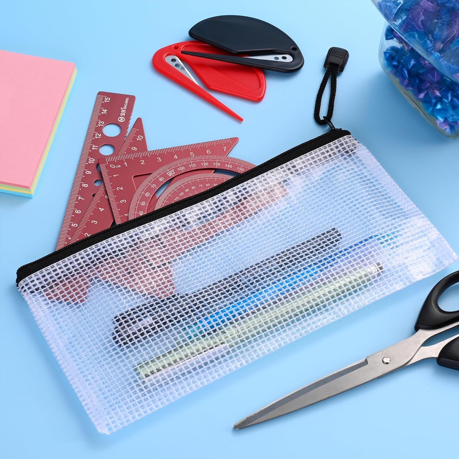 12Pcs Mesh Zipper Pouch,9×4.4 Inches Durable Pouches,Organizing Transparency