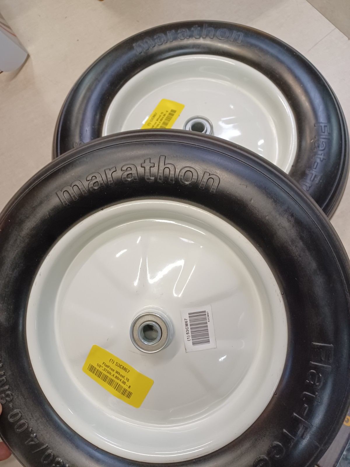 Lot of 2 GRAINGER APPROVED 53CM67 FlatFree Wheel,15 1/2″,375lb 4.80/4.00-8