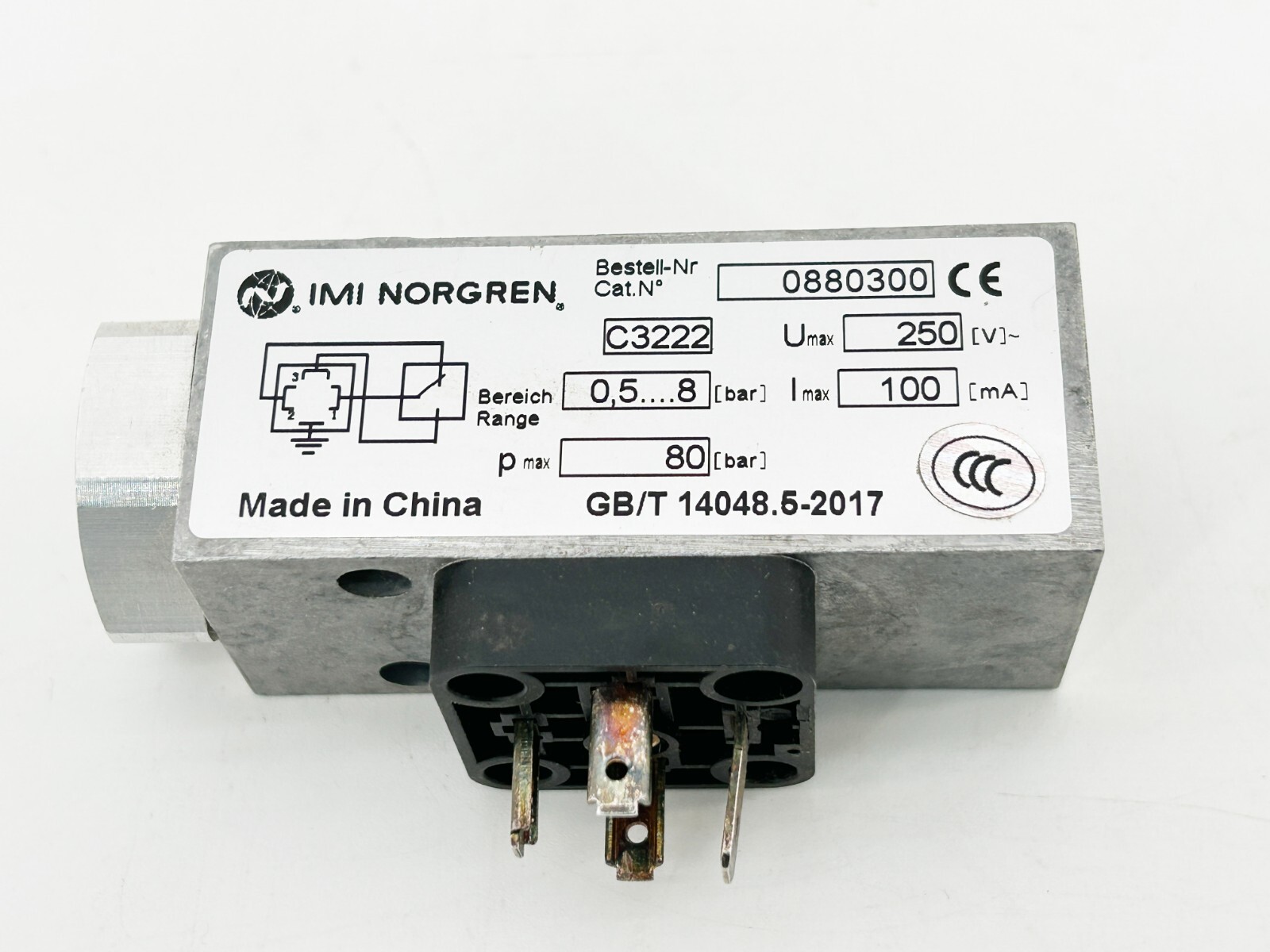 Norgren 0880300 Pneumatic Pressure Switch 18D Series 250V 3A 1/4 Size 116PSI