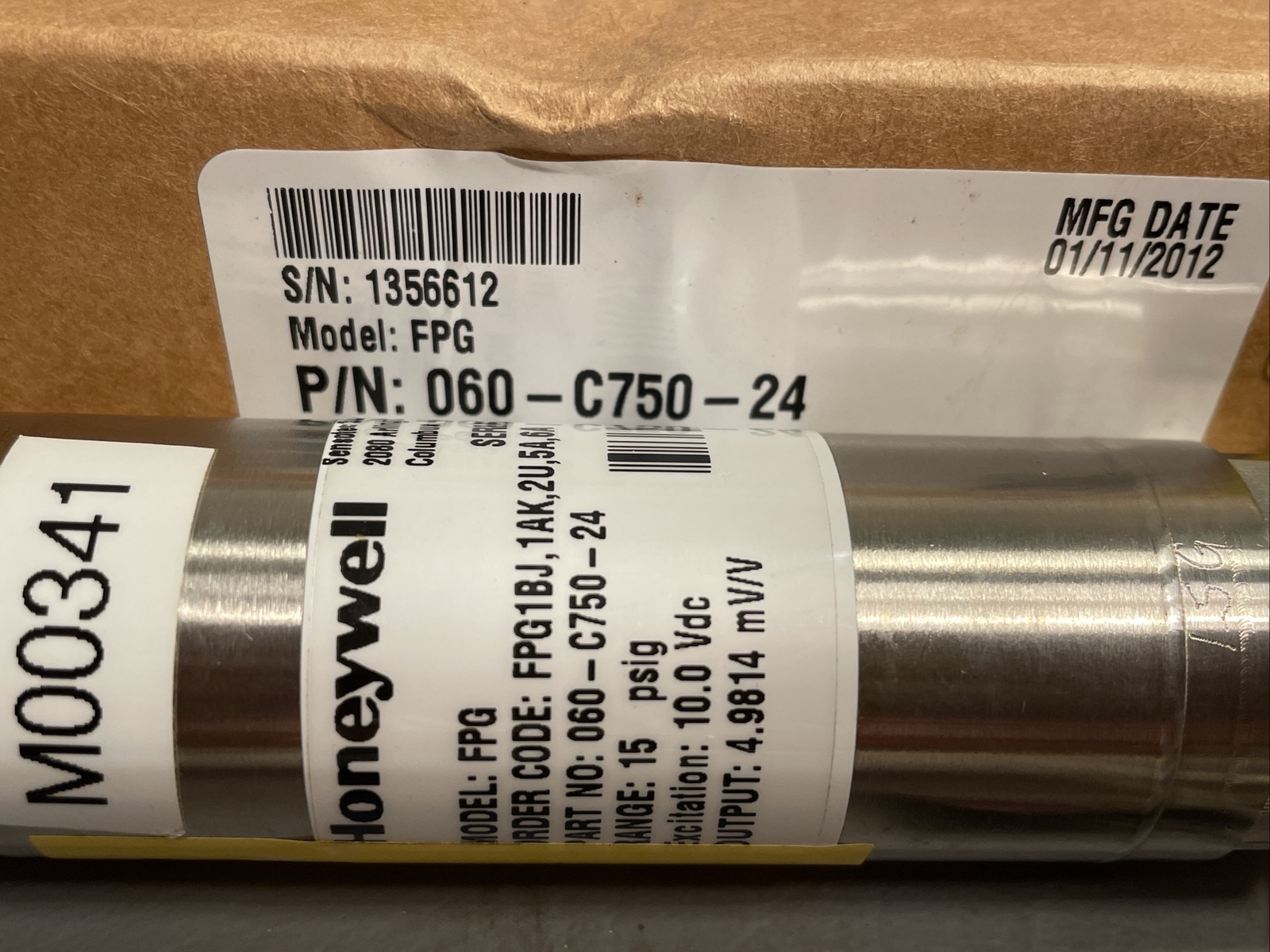 HONEYWELL 060-C750-24 SENSOR MODEL FPG RANGE 15 PSIG OUTPUT 4.9814 MV/V