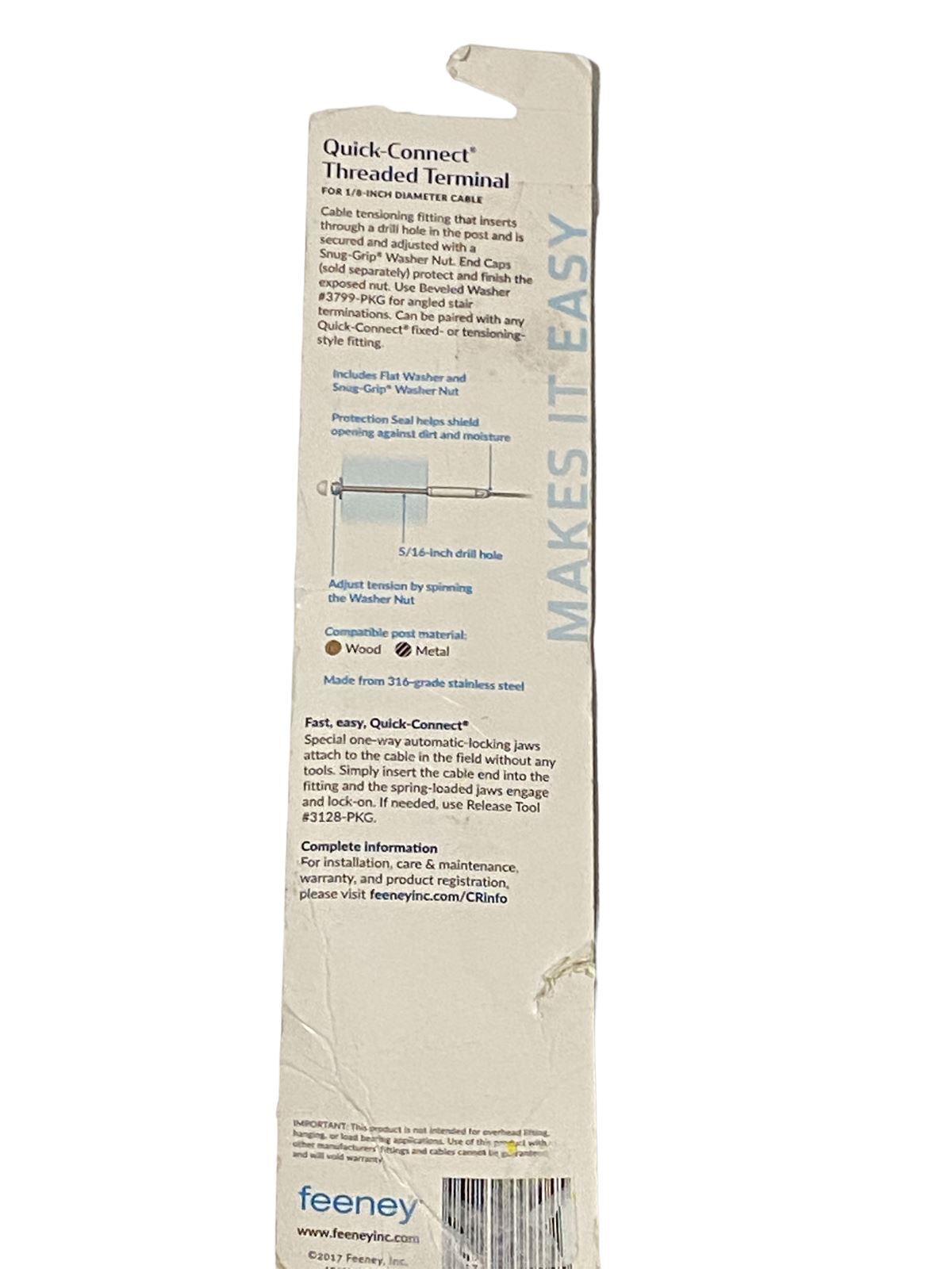 Feeney 9904-PKG Quick-Connect Threaded Terminal – Cable Size 1/8″ / 316 Grade SS